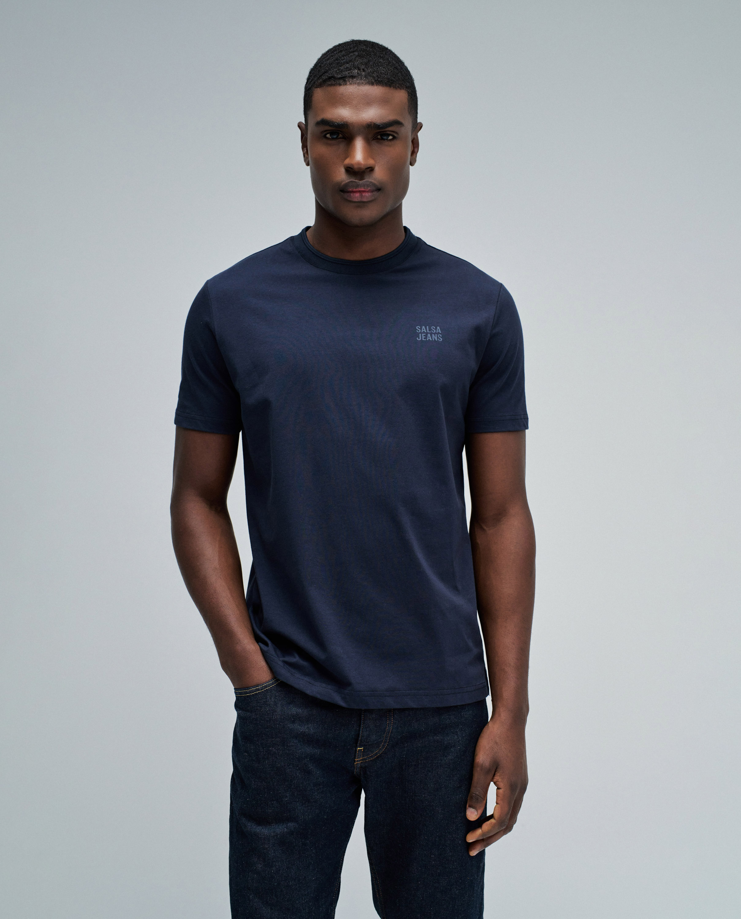 T-shirt com Branding Slim Fit Azul-1