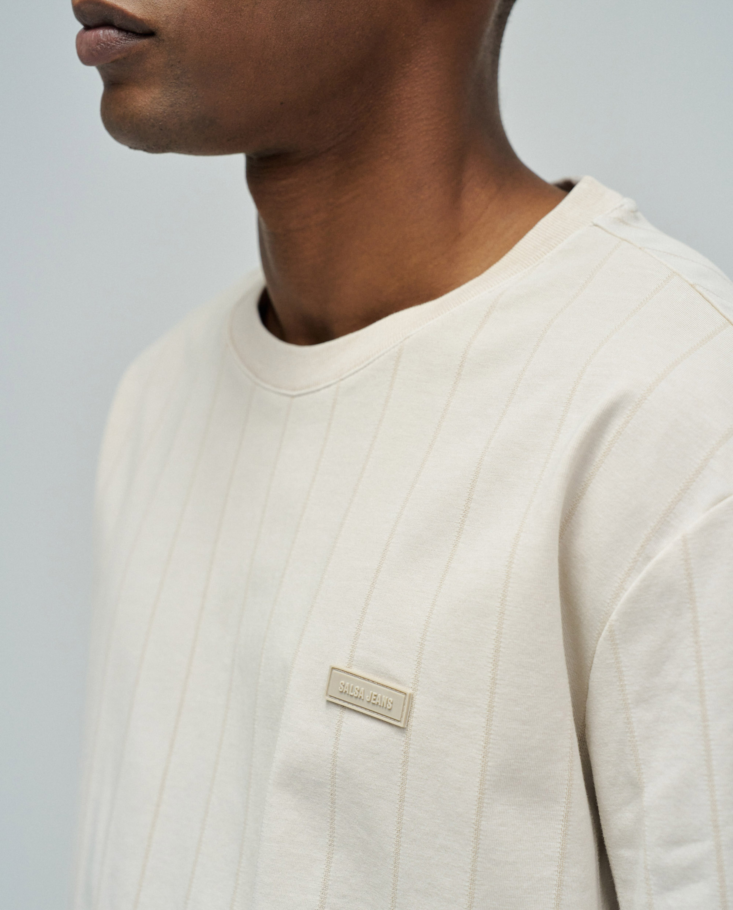 T-shirt com Riscas Regular Fit Natural-4