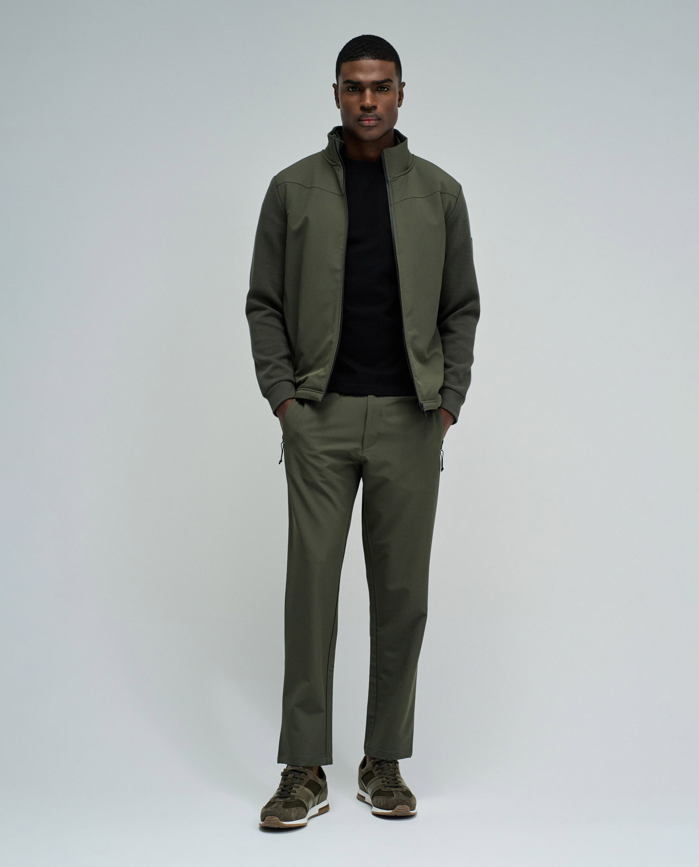 Casaco Bomber com Mistura de Materiais Verde-militar-5