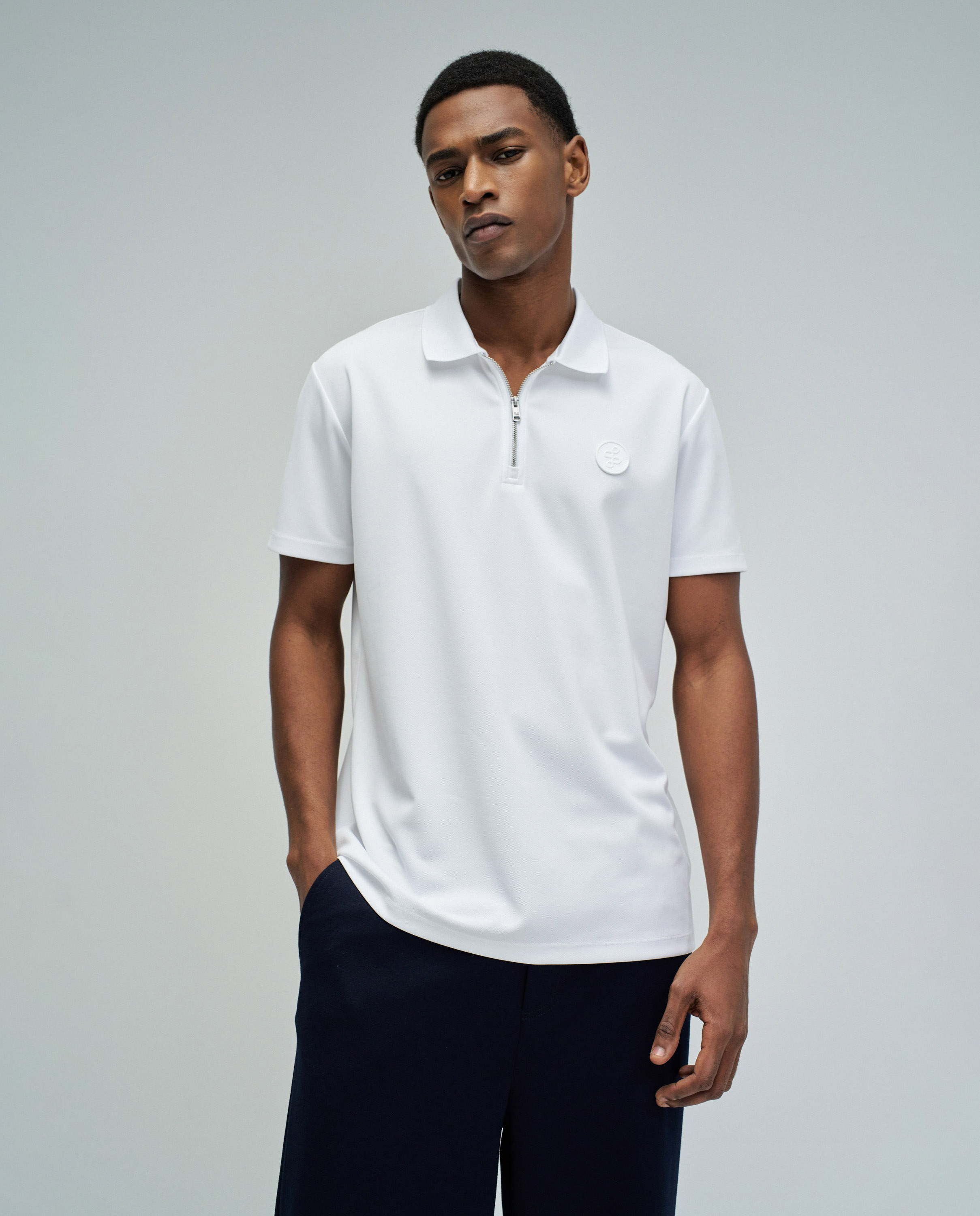 Polo com Fecho Regular Fit Branco-1