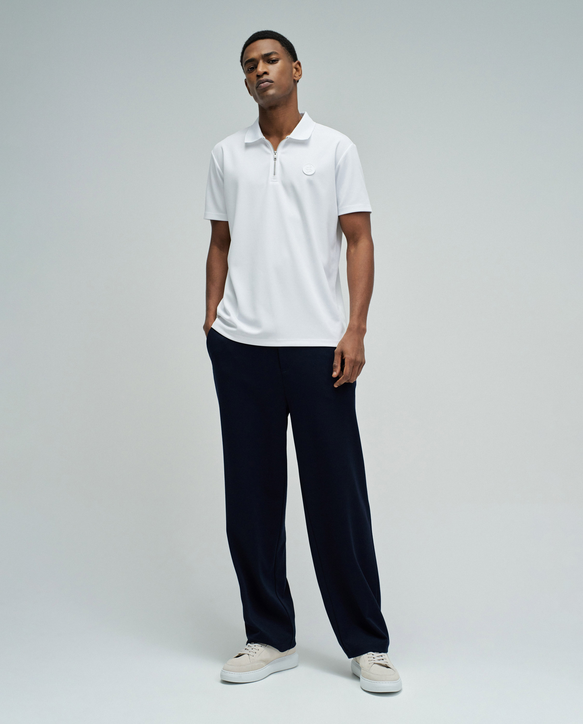 Polo com Fecho Regular Fit Branco-5