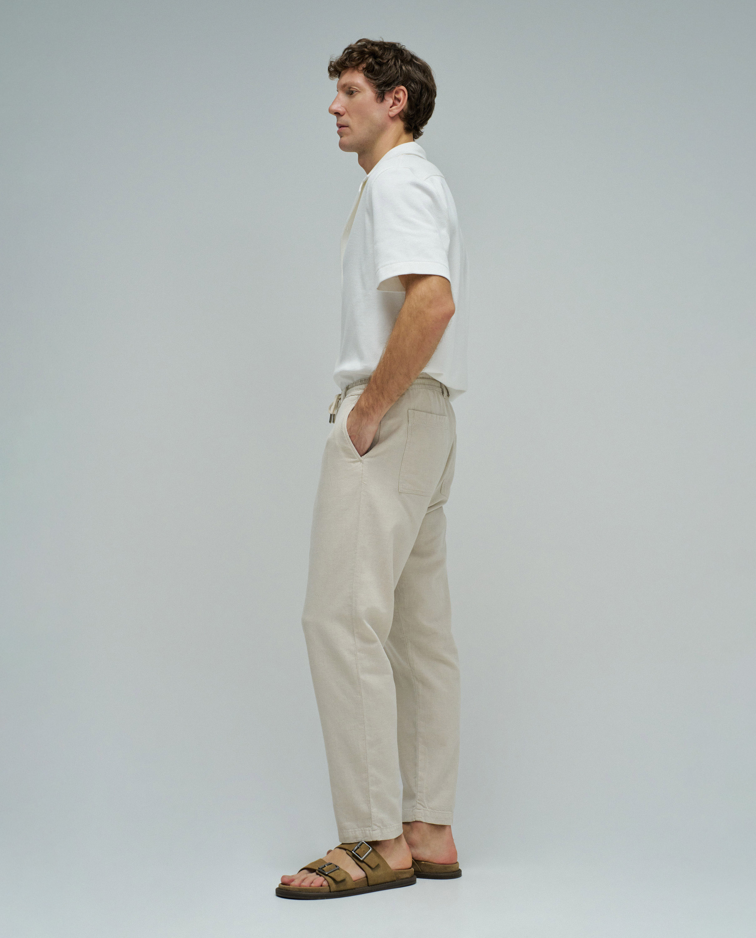Calças Jogger com Linho de Corte Relaxado Natural-2