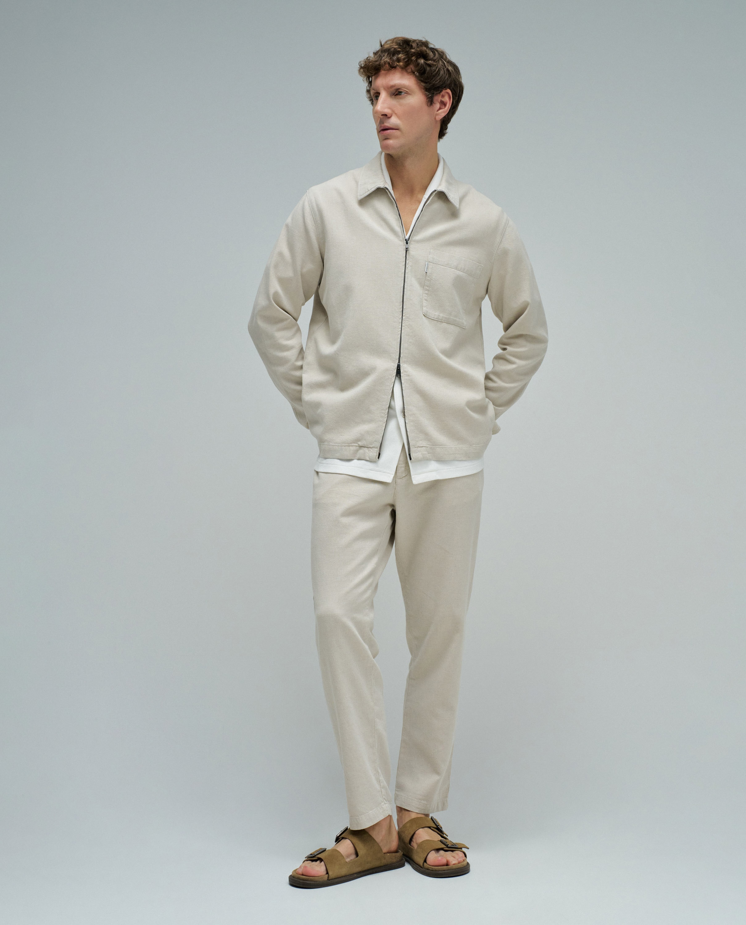 Calças Jogger com Linho de Corte Relaxado Natural-5