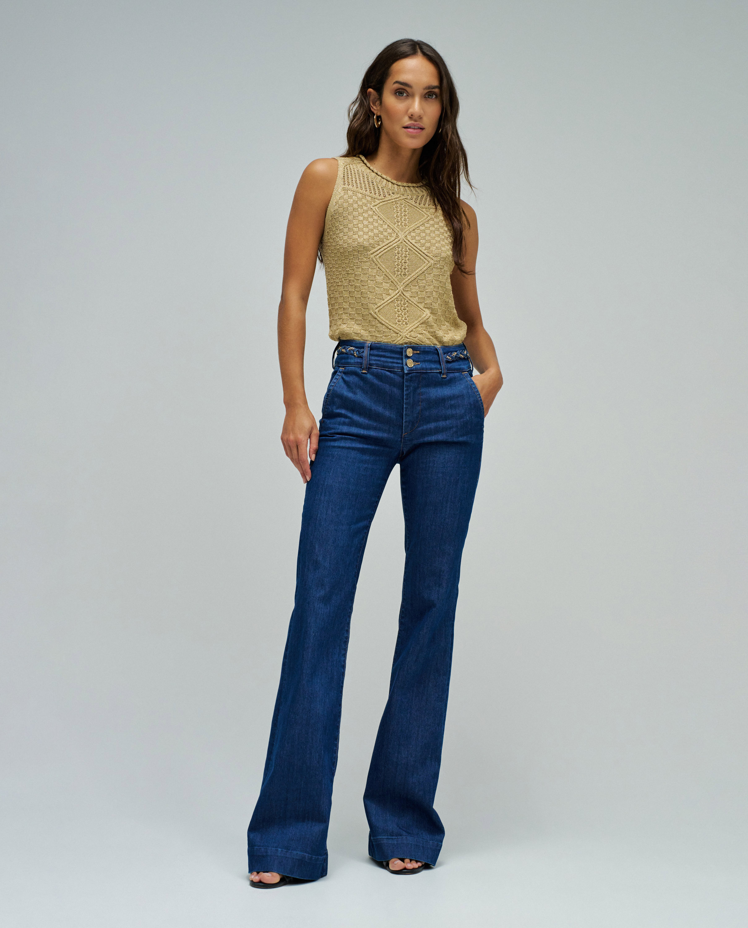 Jeans À Boca de Sino Calças Chino Push In Flare Azul denim-5