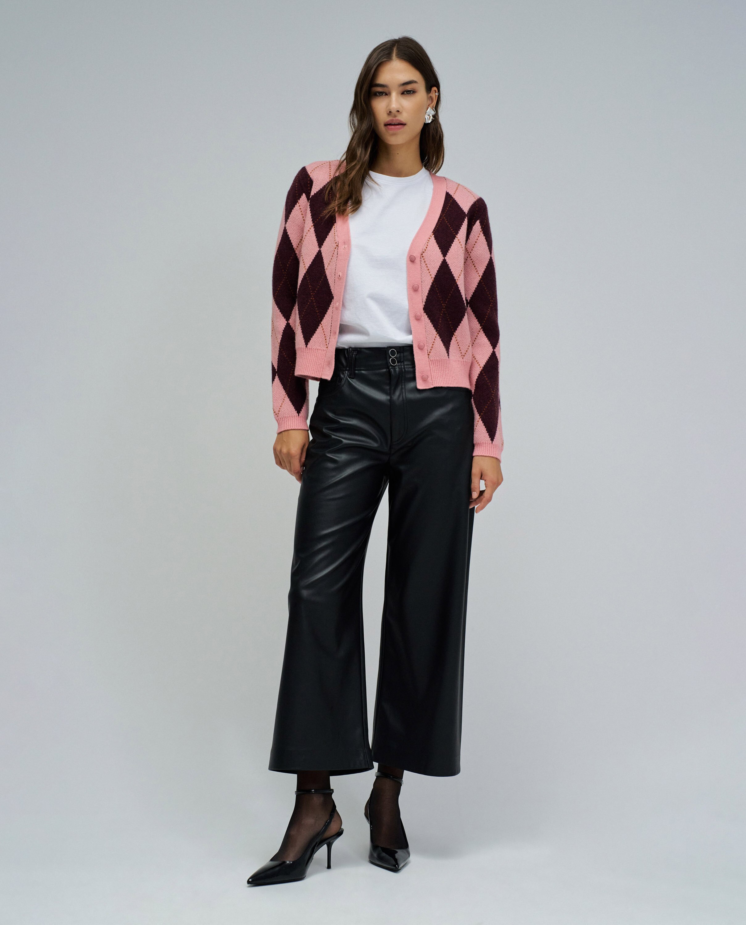 Cárdigan com Estampado Geométrico Rosa-5