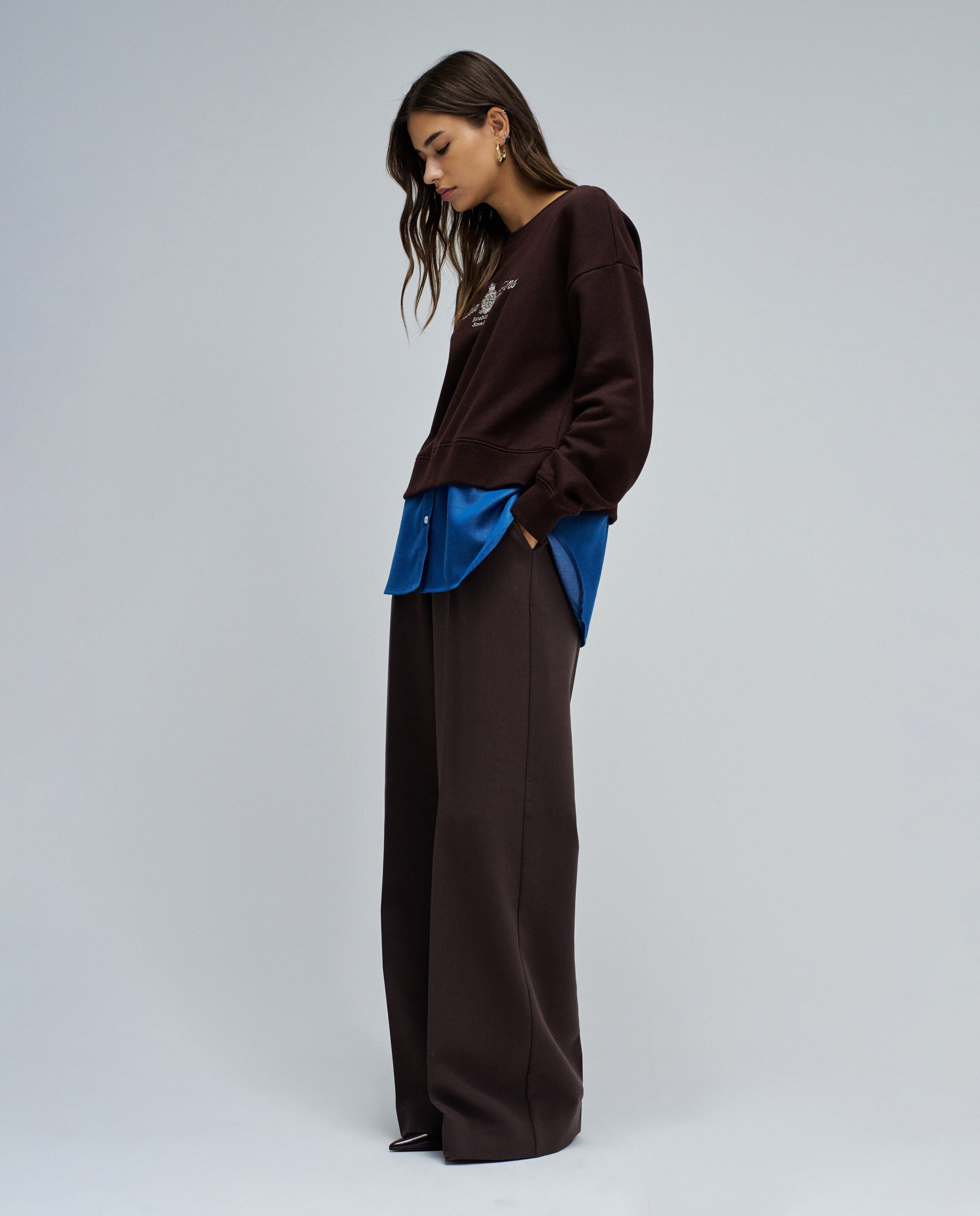 Sweatshirt Combinada com Camisa Castanho-2