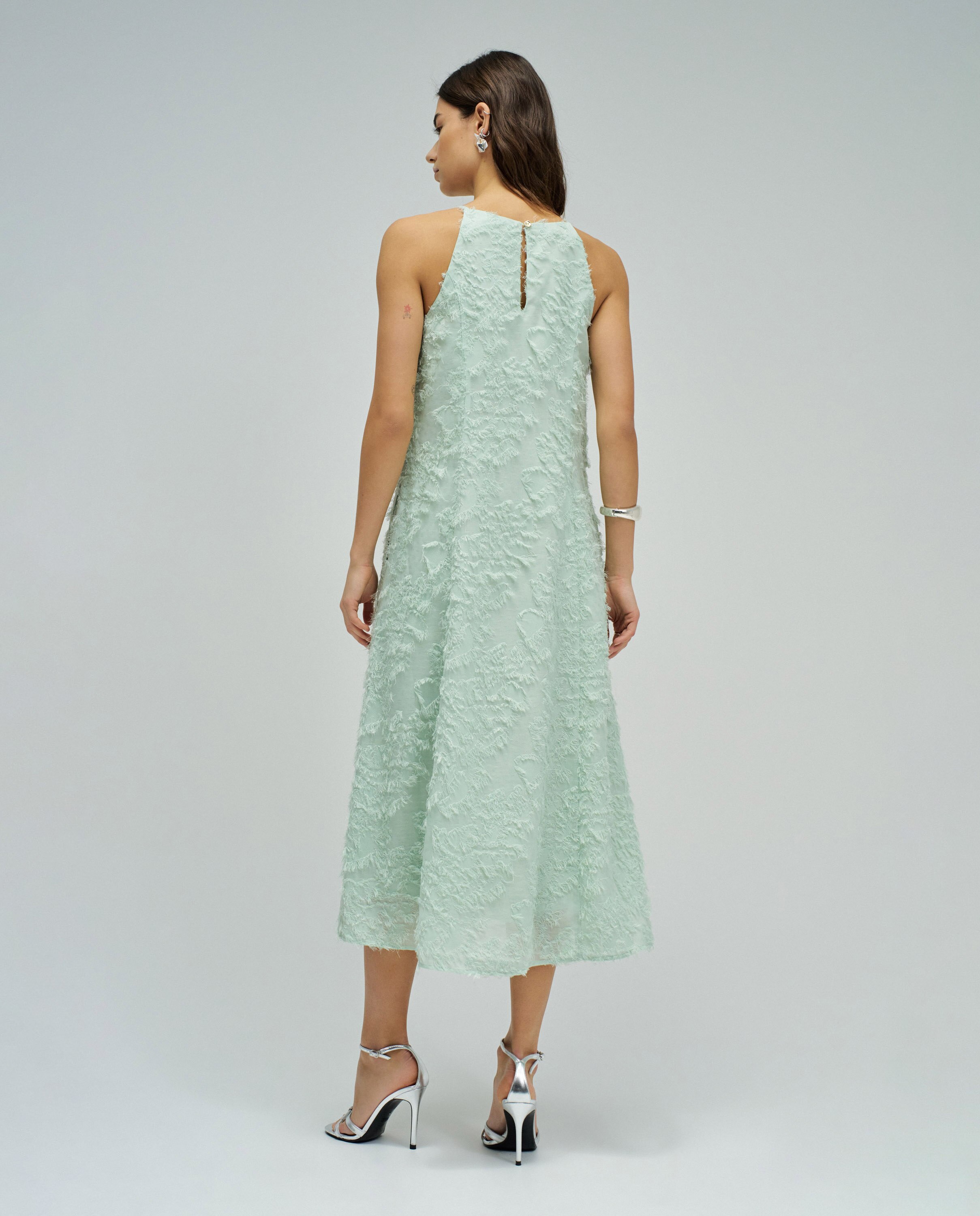 Vestido Midi Texturizado com Bordados Verde-menta-3