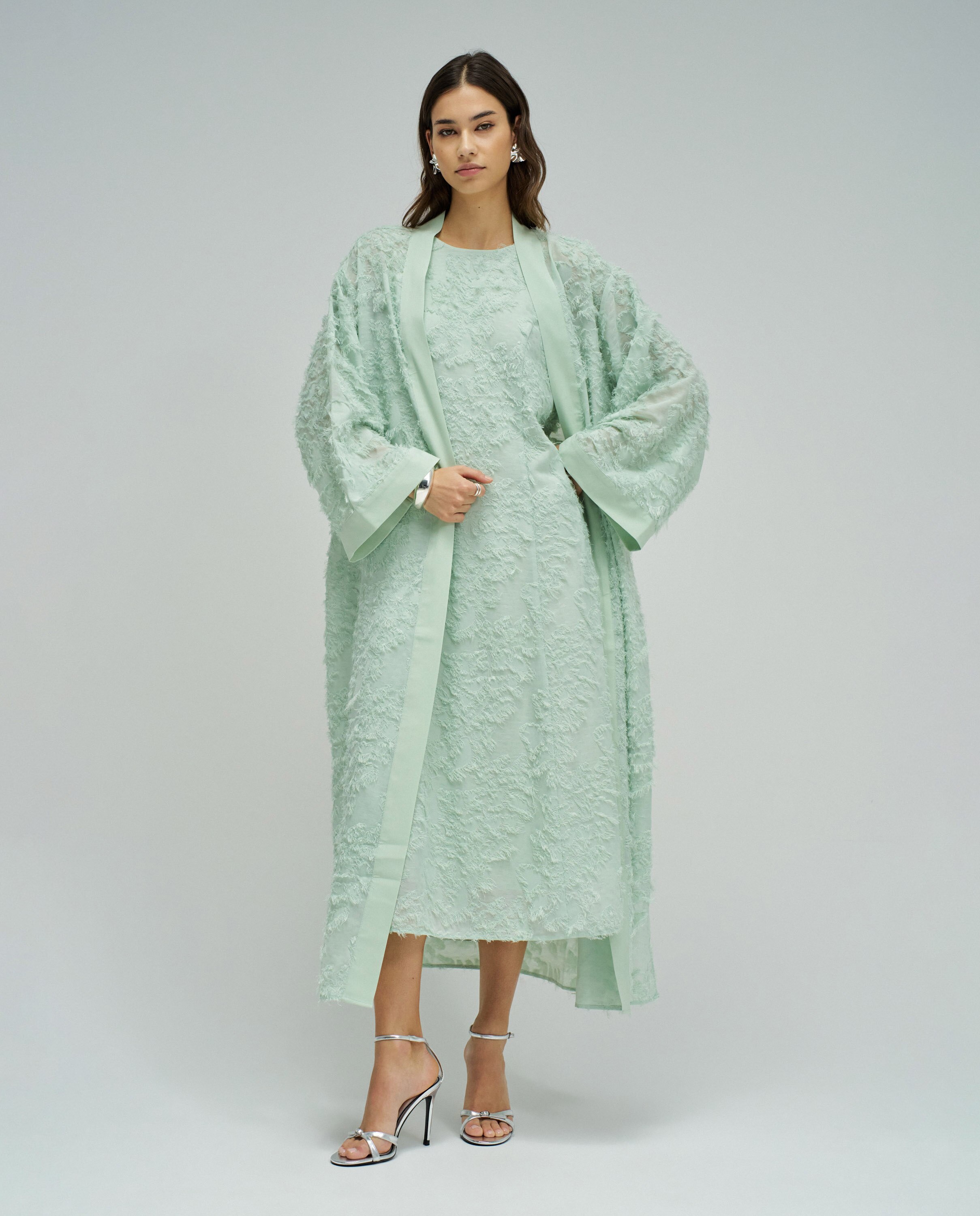 Vestido Midi Texturizado com Bordados Verde-menta-5