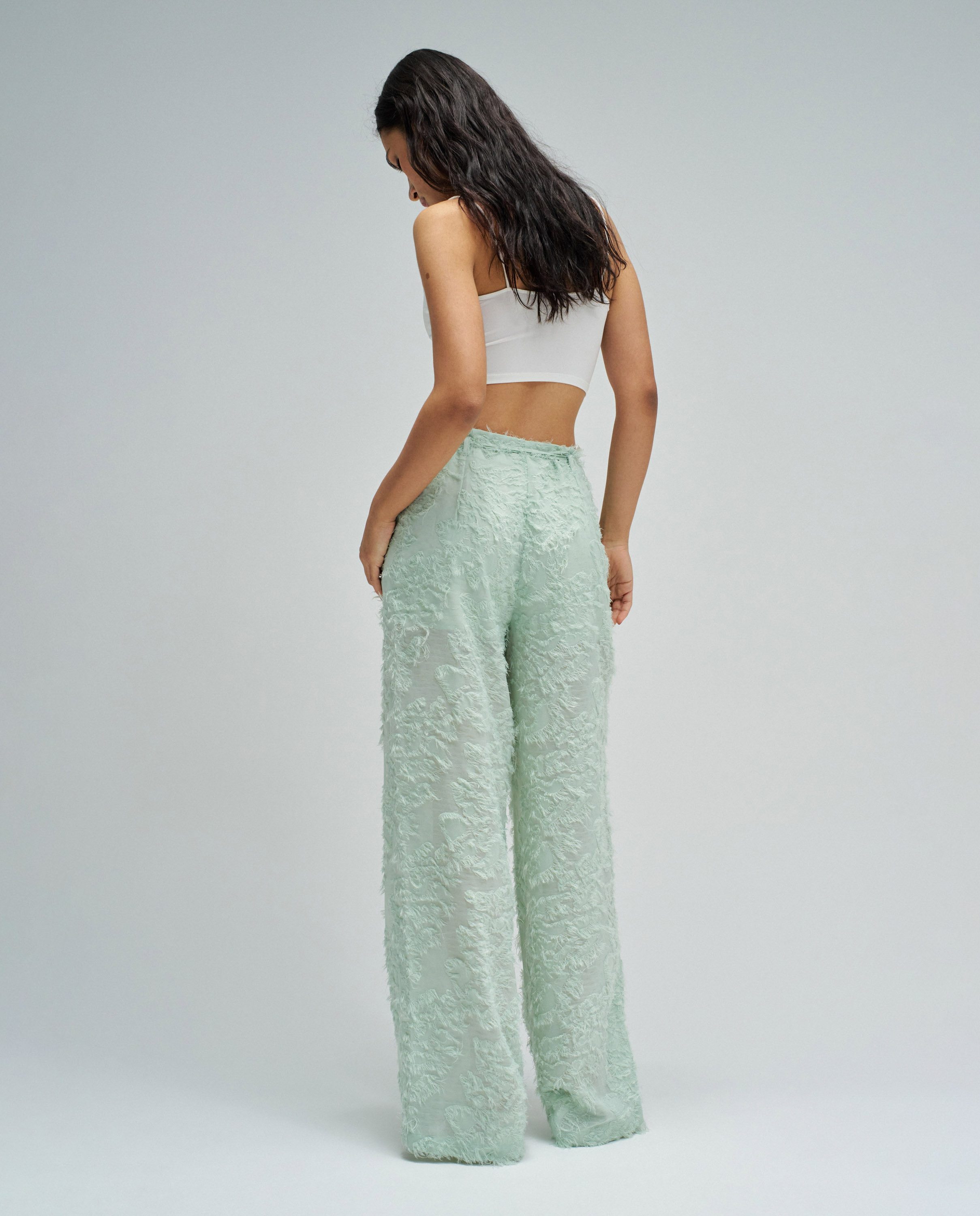 Calças Retas com Jacquard Verde-menta-3