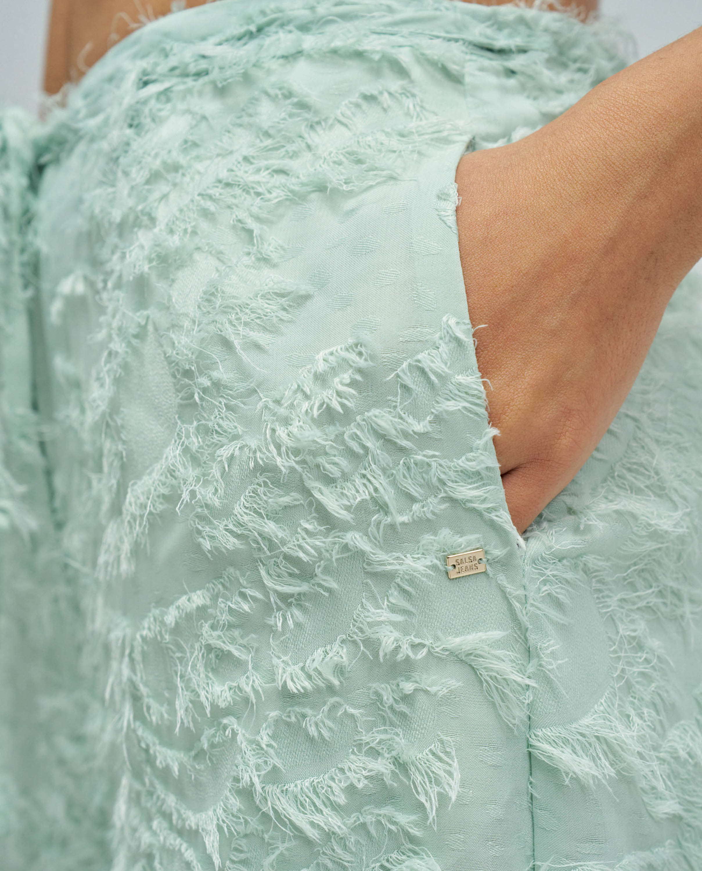 Calças Retas com Jacquard Verde-menta-4