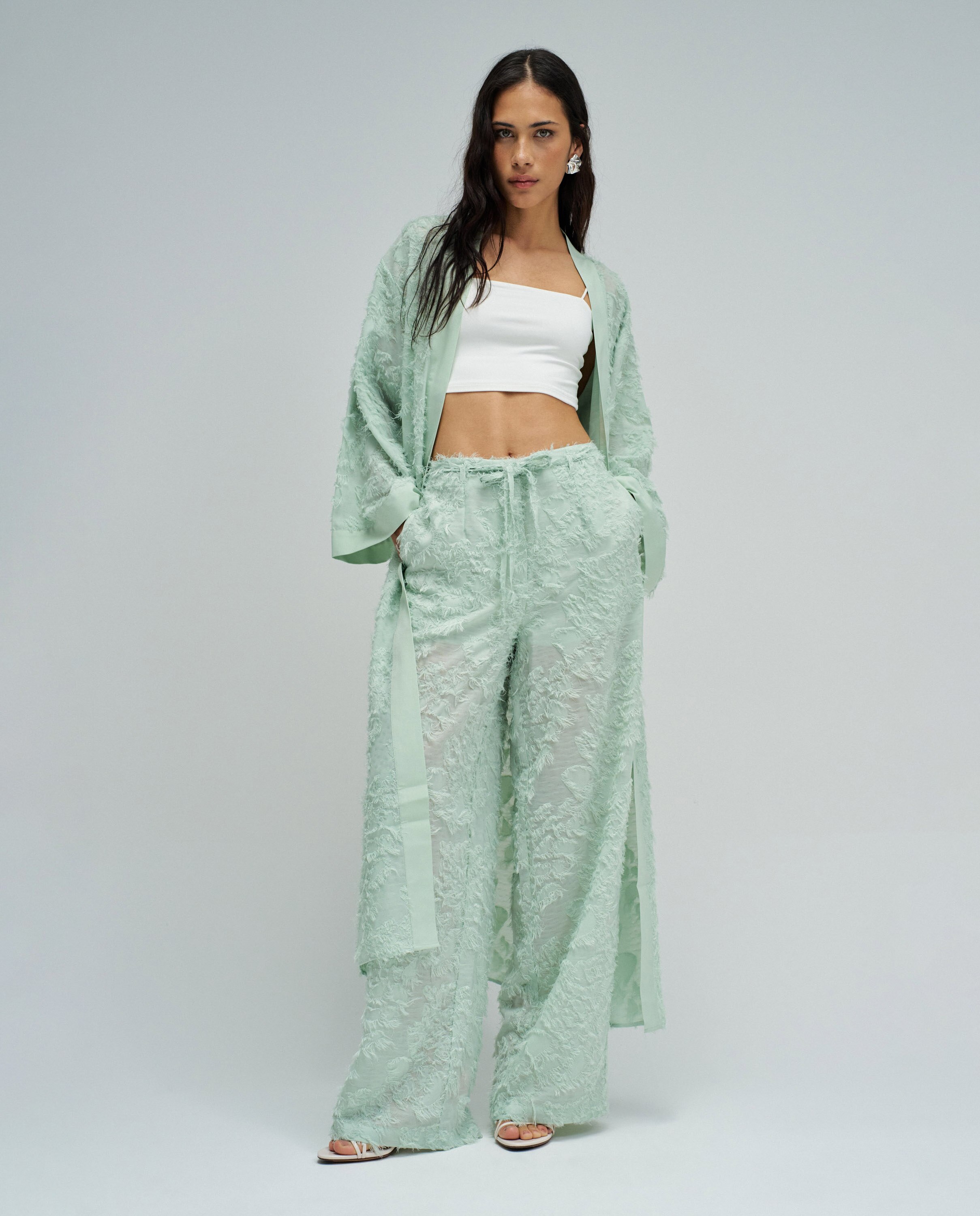 Calças Retas com Jacquard Verde-menta-5