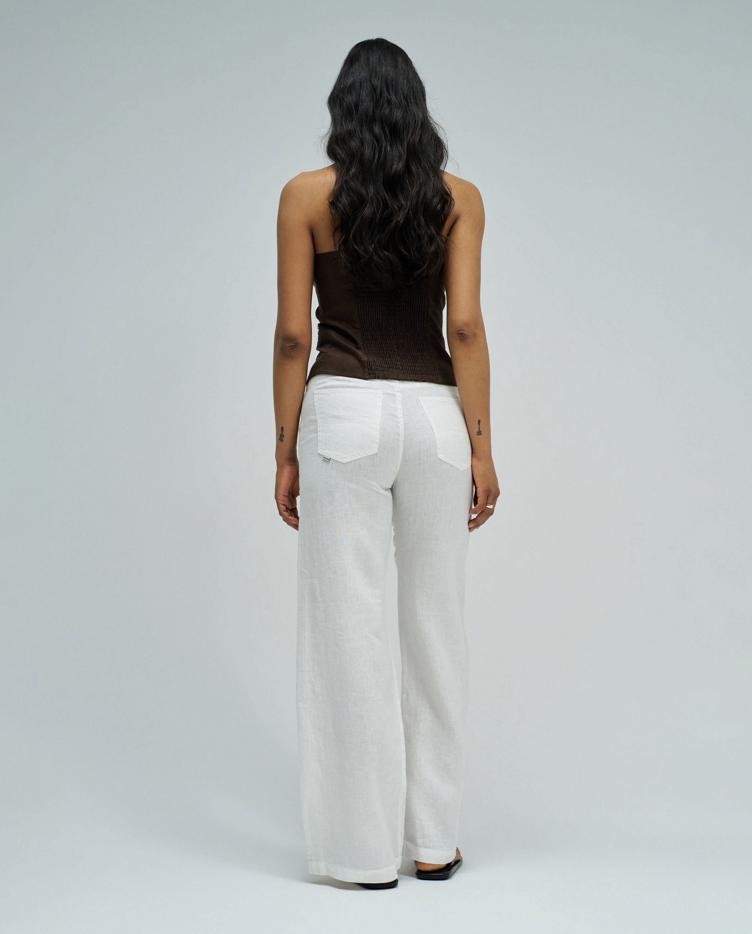 Calças de Linho Wide Leg Branco-3
