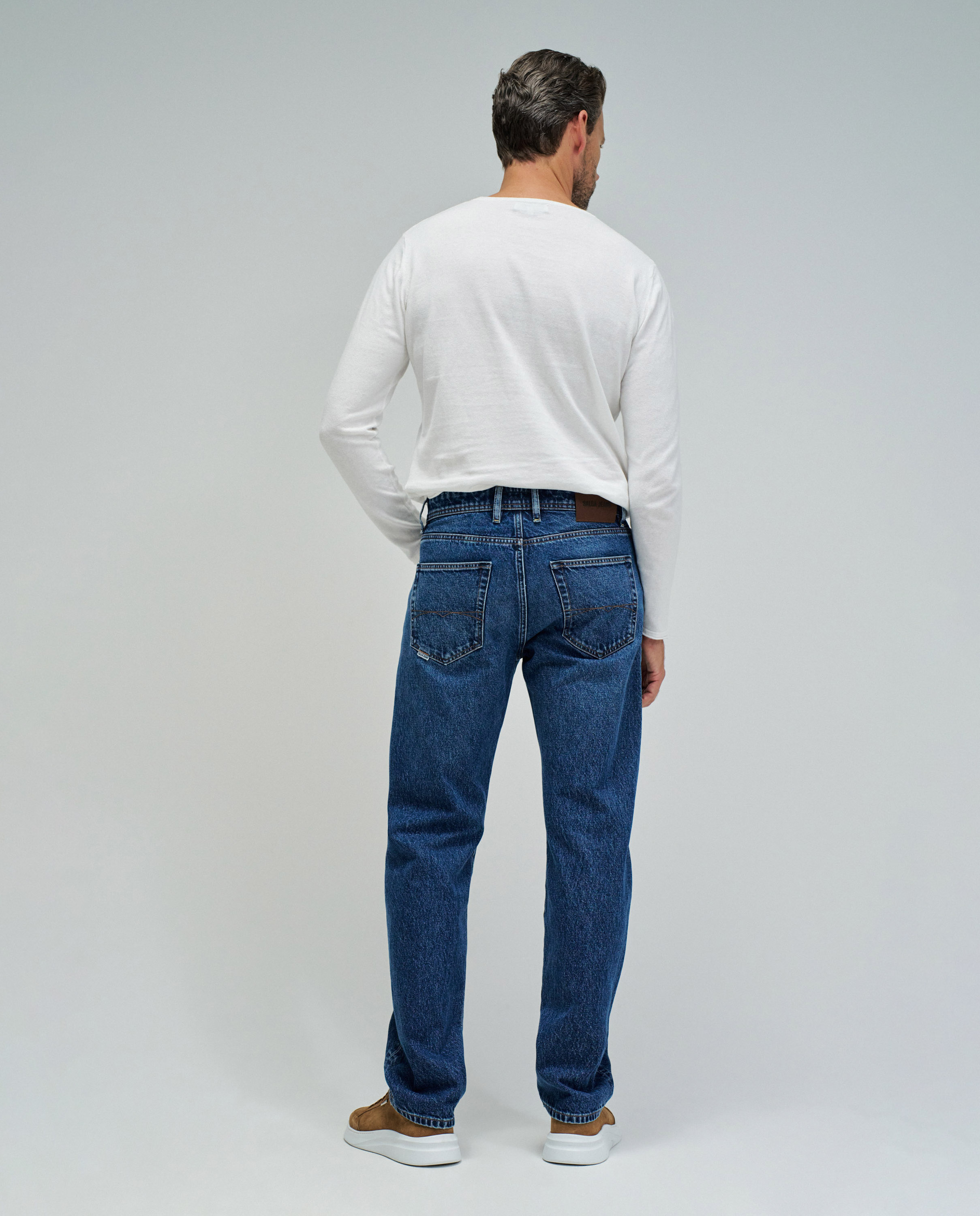 Jeans Straight com Corte a Direito Azul-3