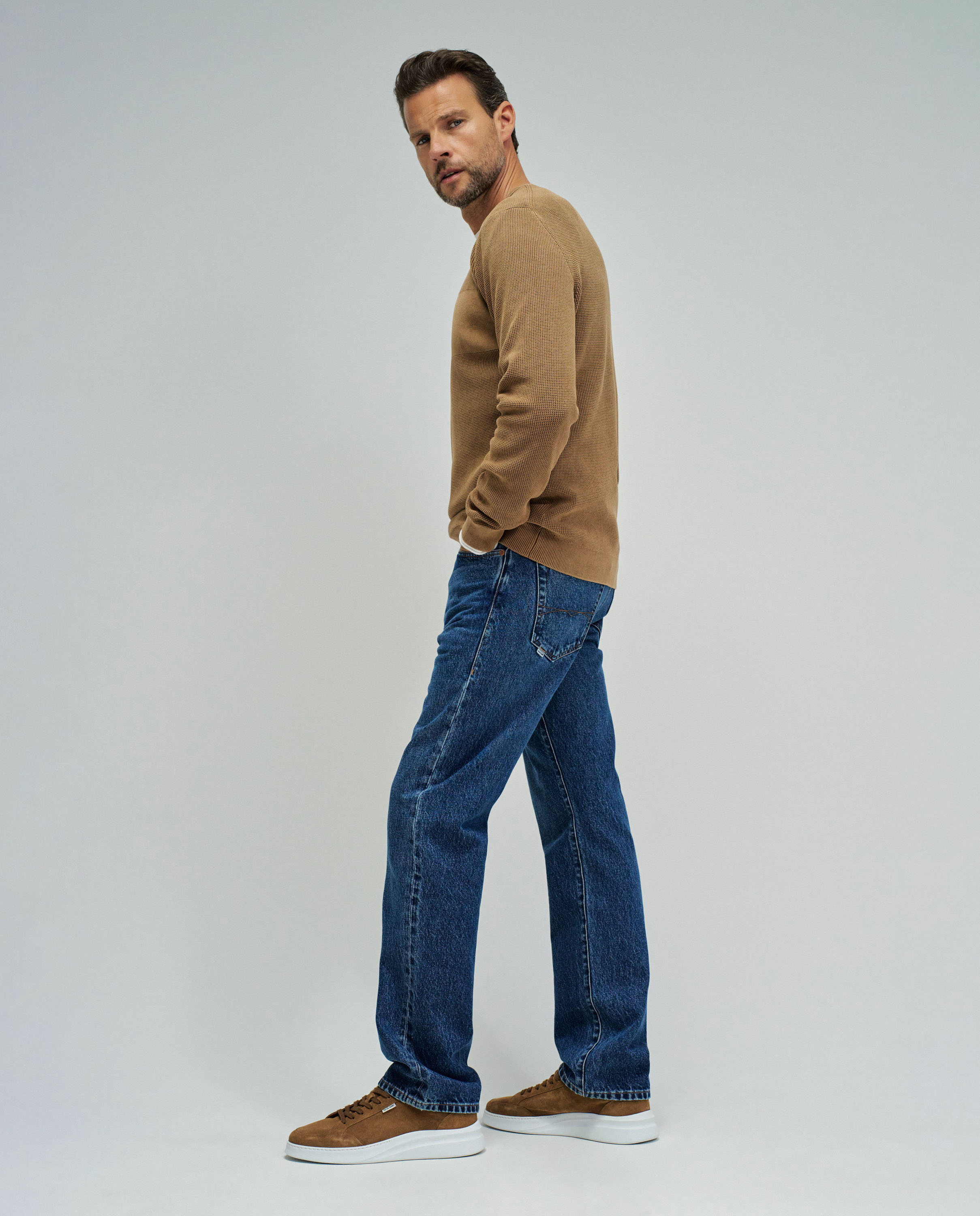 Sweatshirt de Malha com Textura Castanho-claro-2
