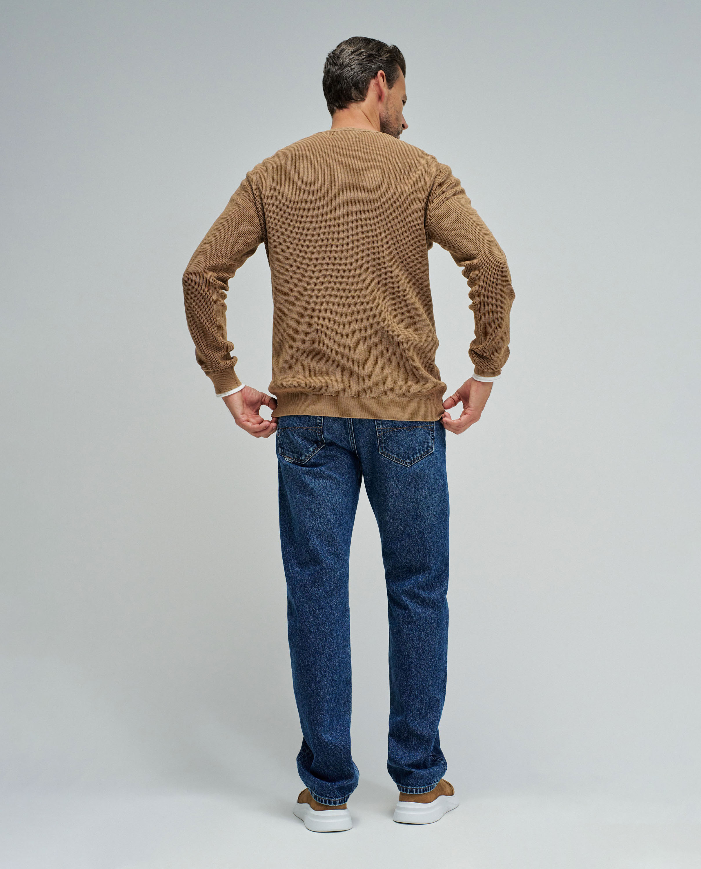 Sweatshirt de Malha com Textura Castanho-claro-3