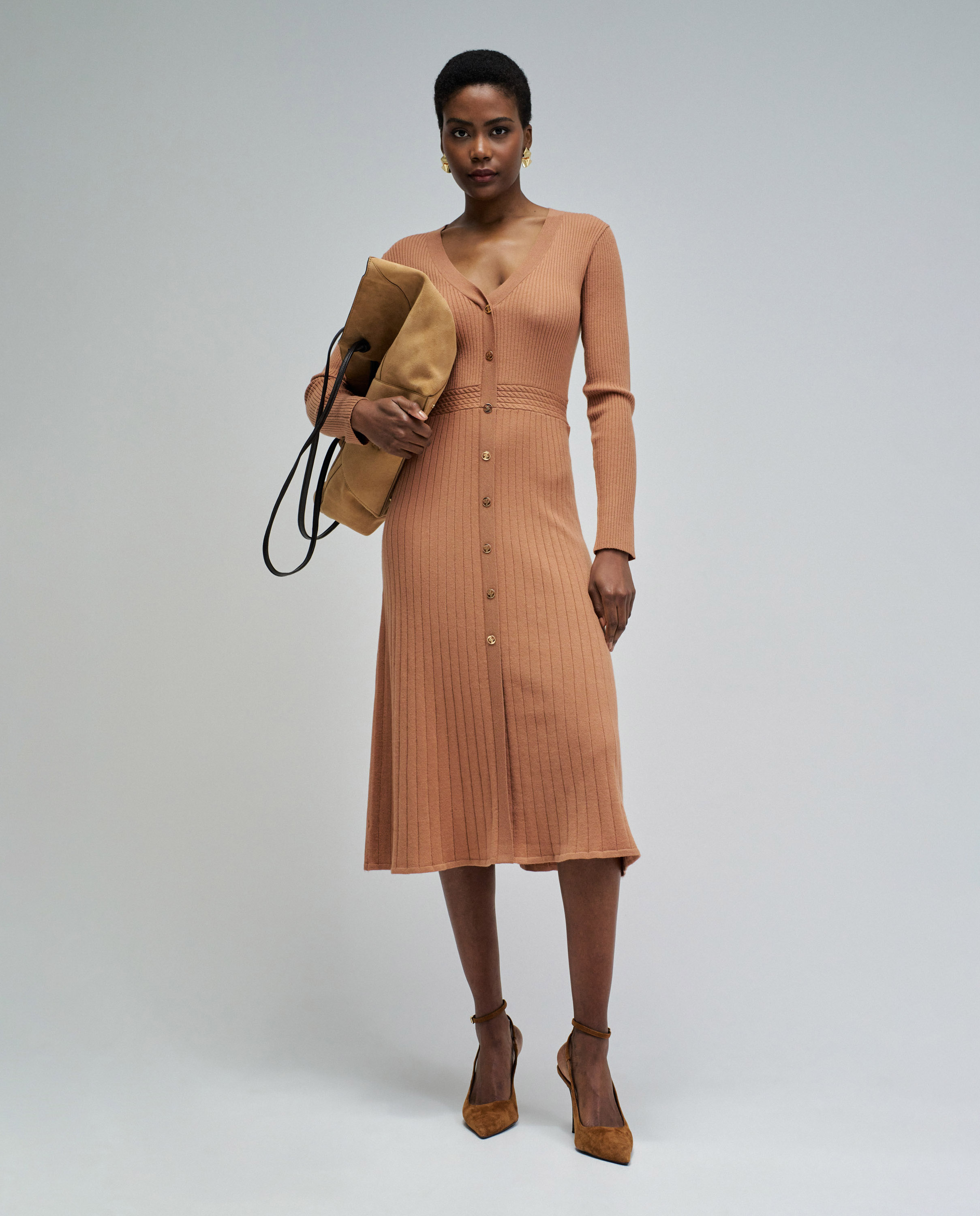 Imagem 0 de Vestido Midi de Malha Canelada