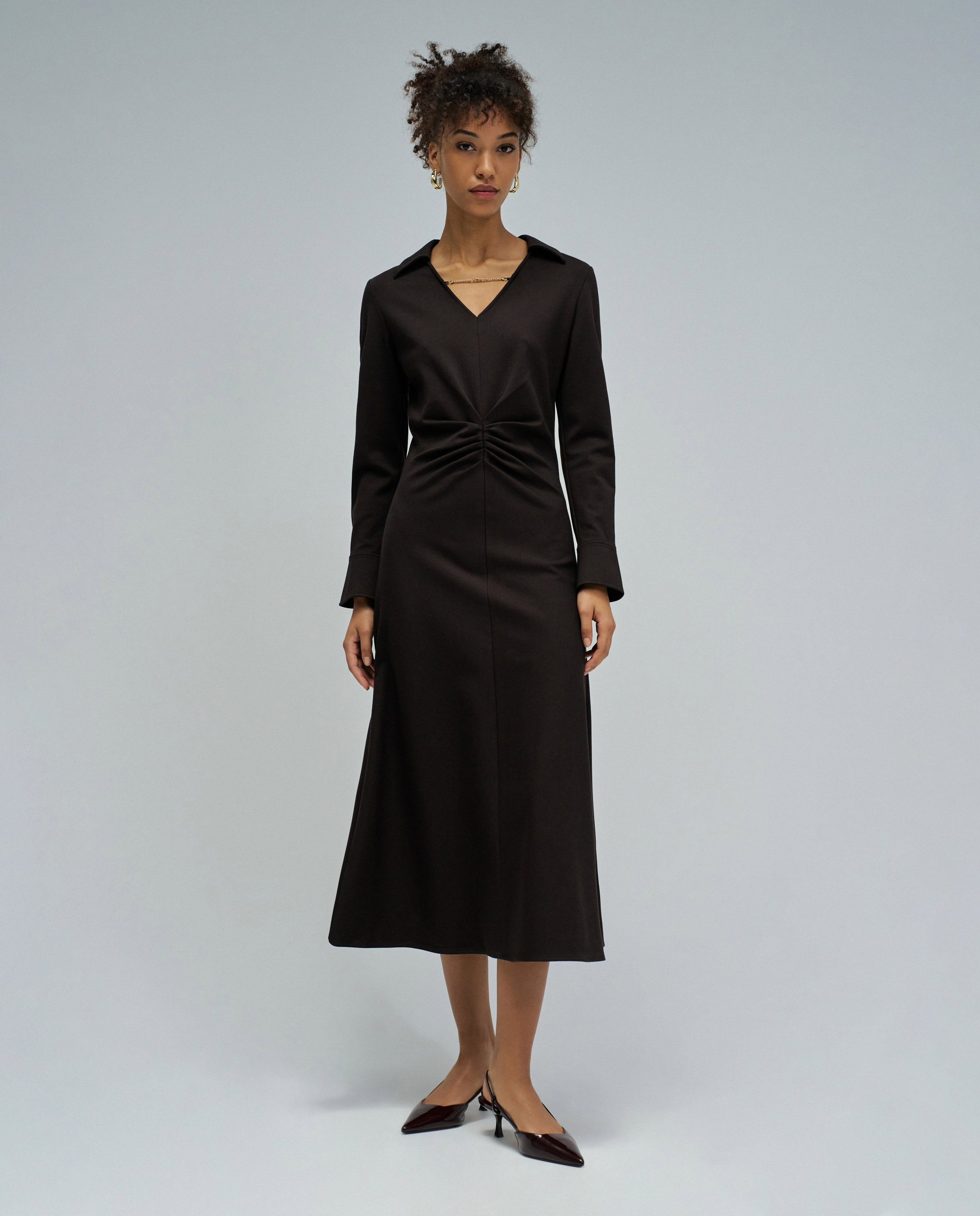 Vestido Midi em Malha Castanho-escuro-1