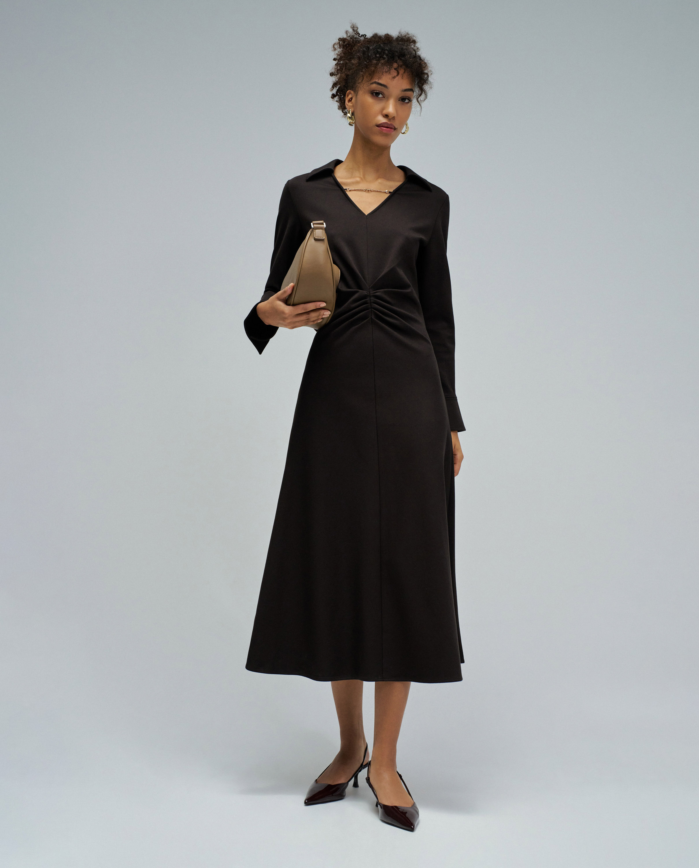 Vestido Midi em Malha Castanho-escuro-5