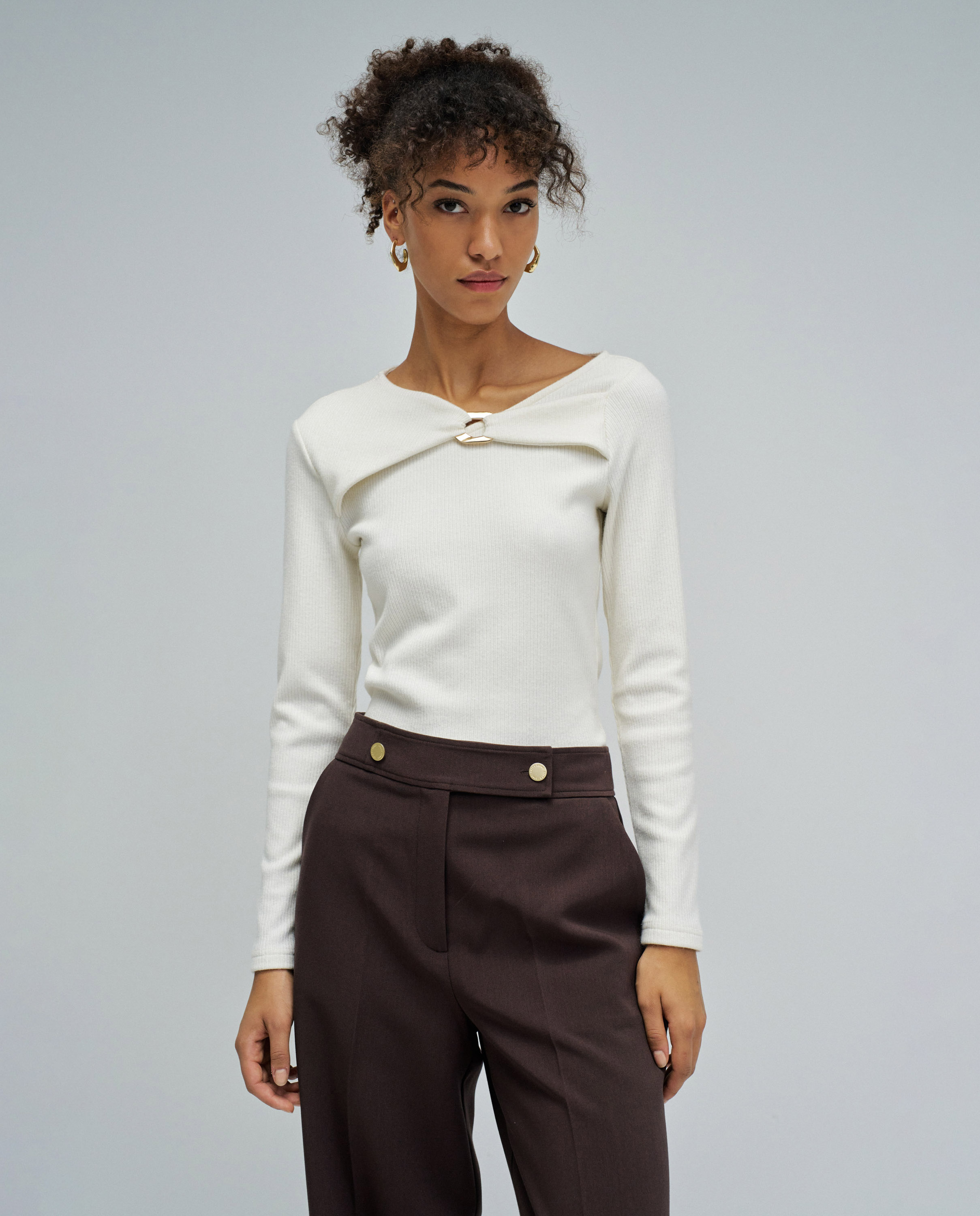 Camisola de Malha Canelada Natural-1