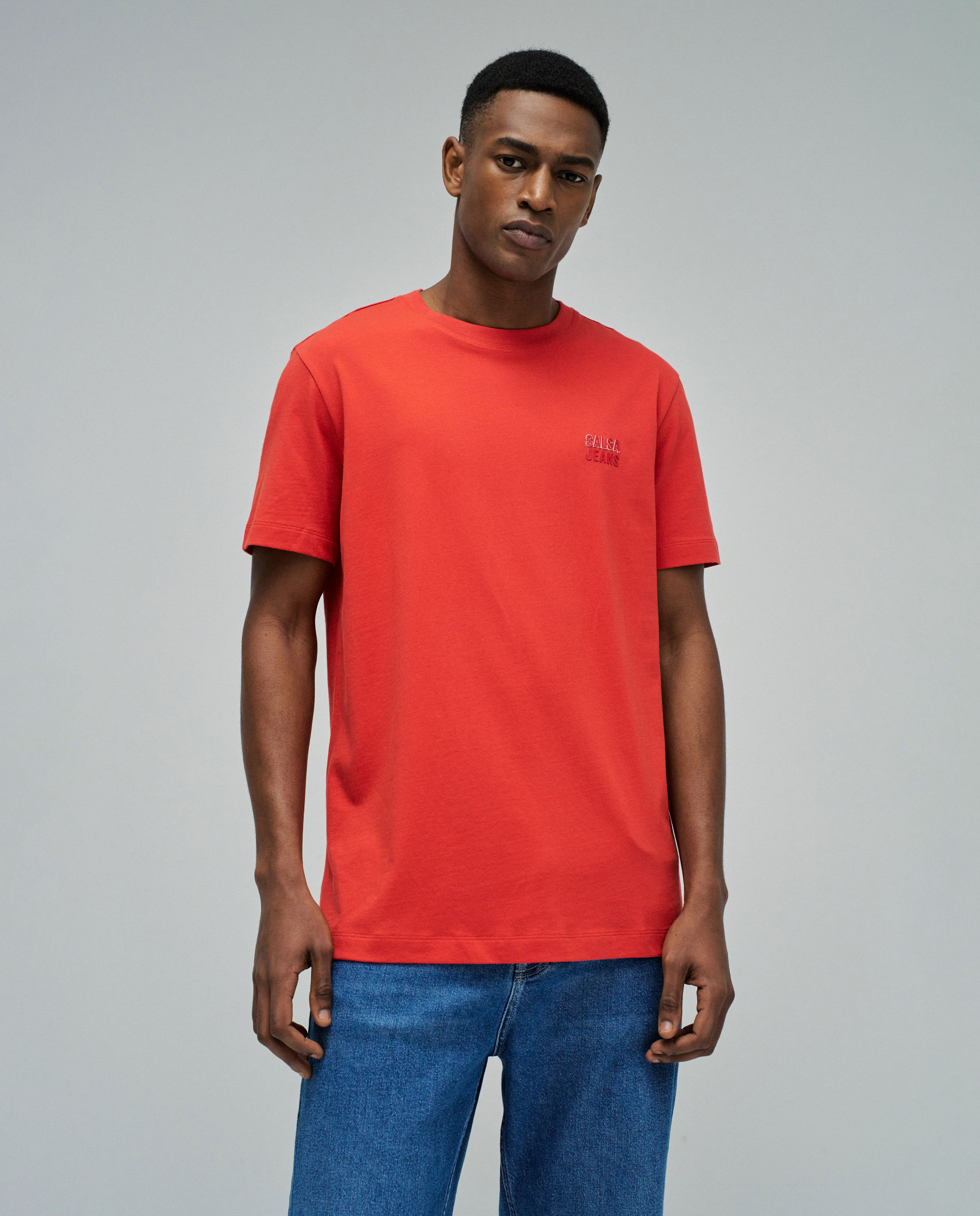 T-shirt com Branding Slim Fit Vermelho-1