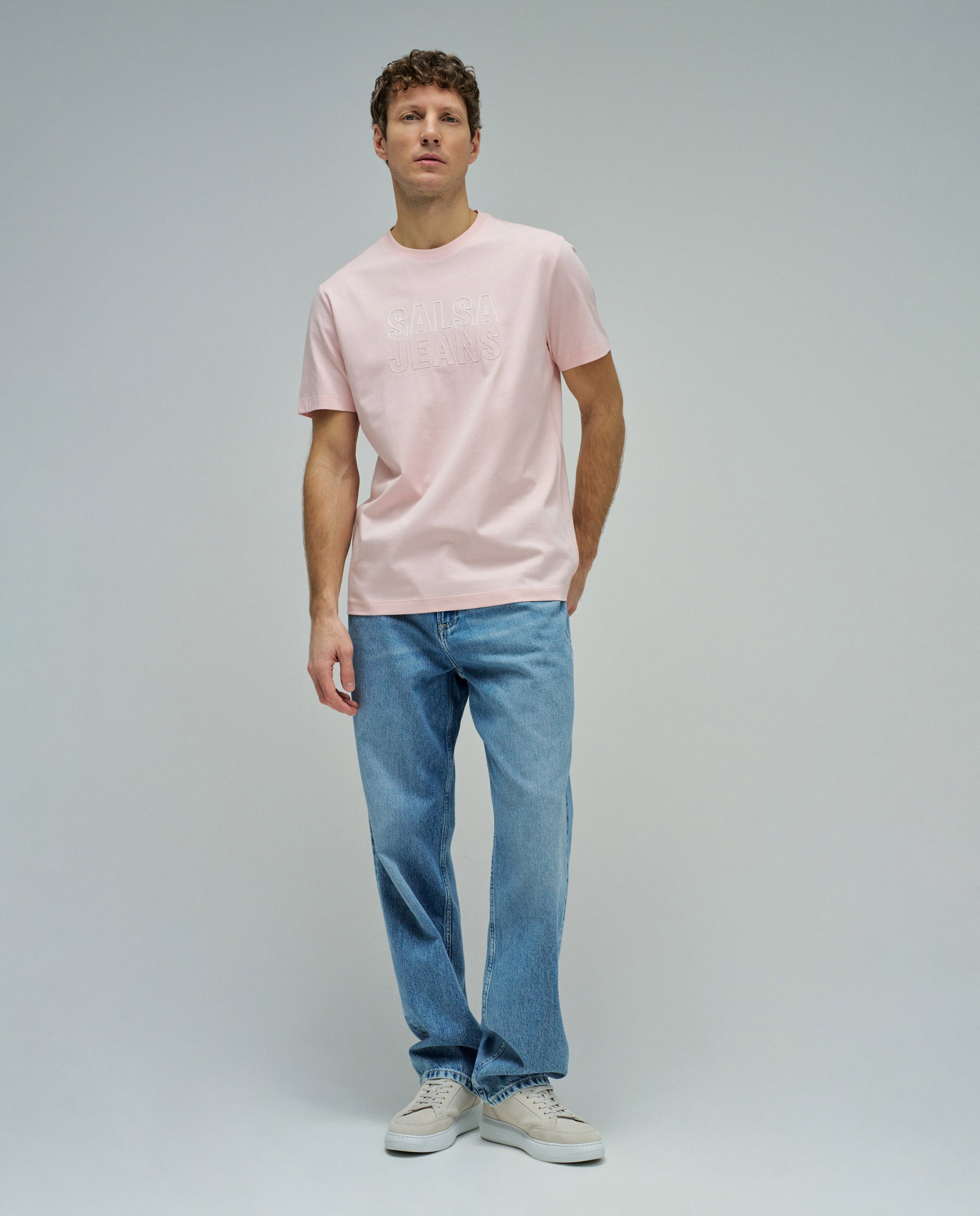T-shirt com Branding Slim Fit Rosa-5