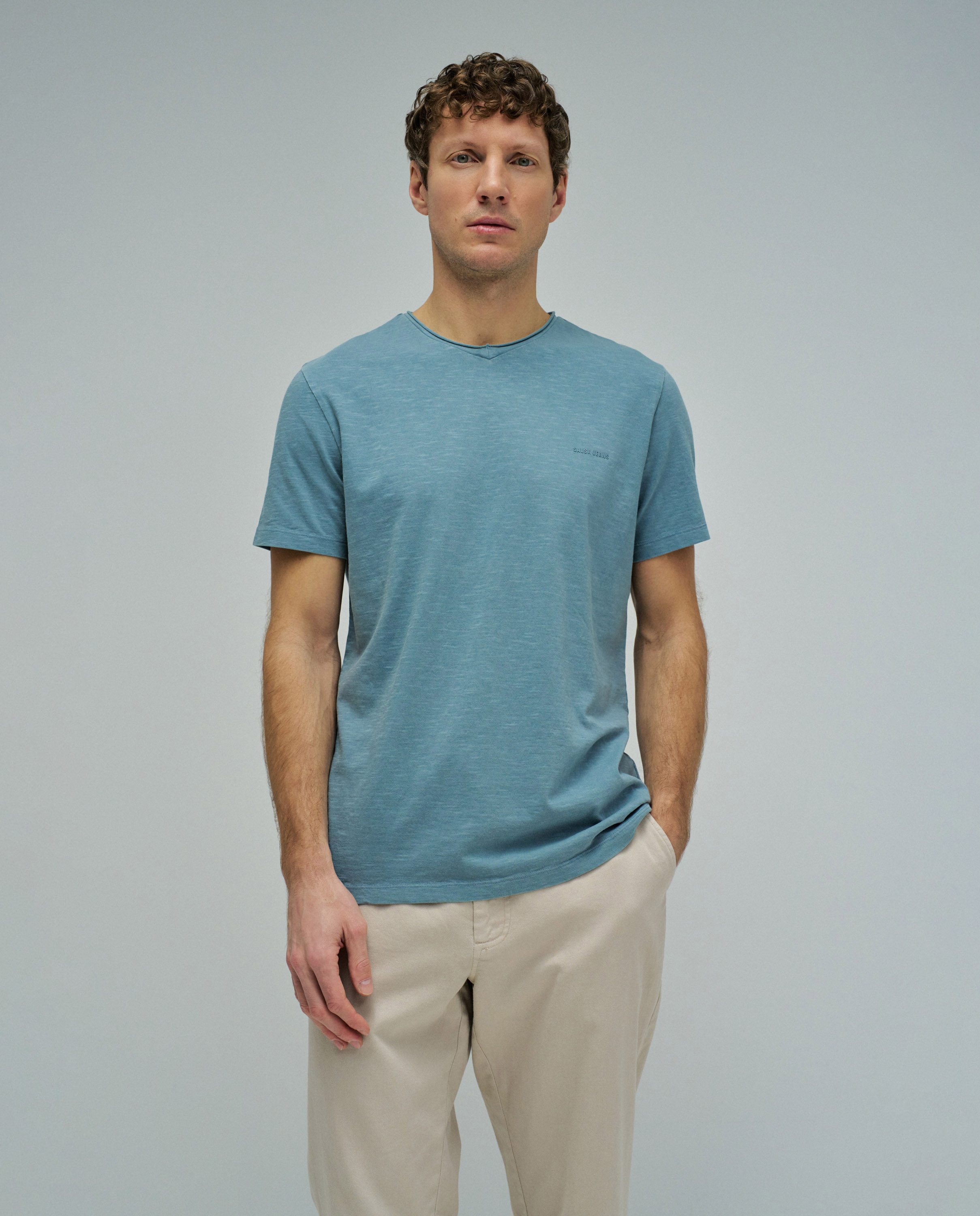 T-shirt Slim Fit com Branding Azul-1