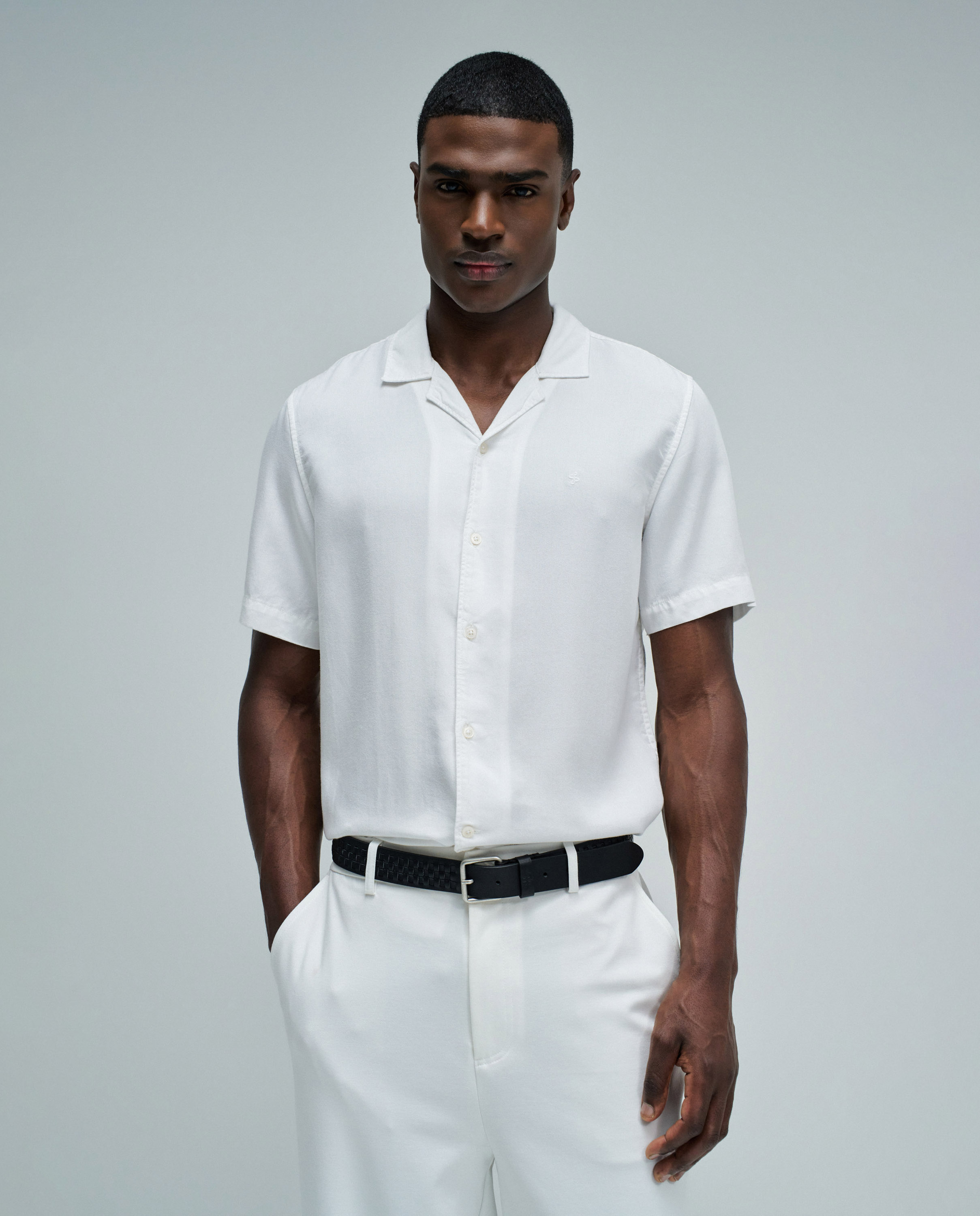 Camisa em Denim Leve Branco-1