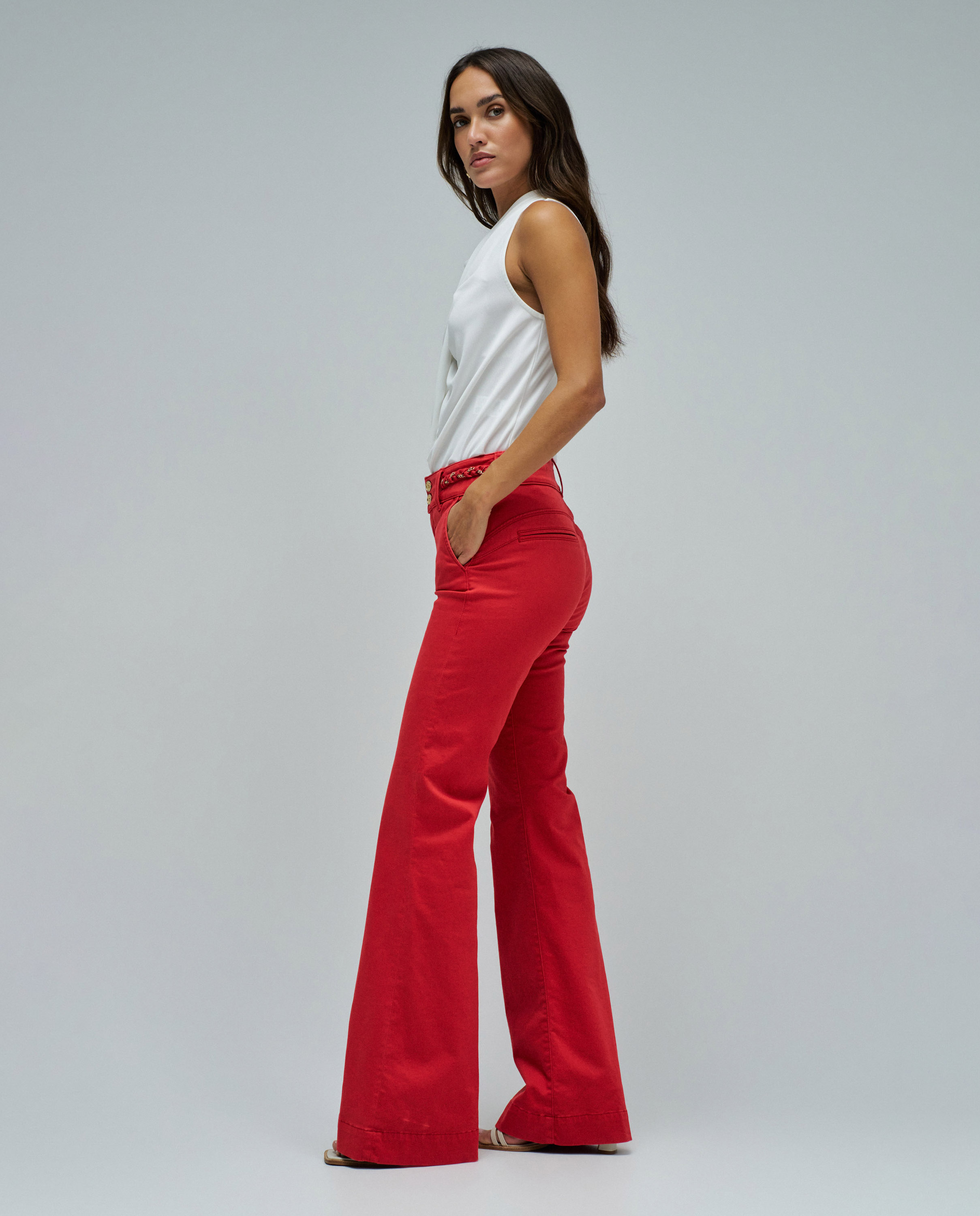 Jeans Secret Calças Chino Push In Flare Vermelho-2