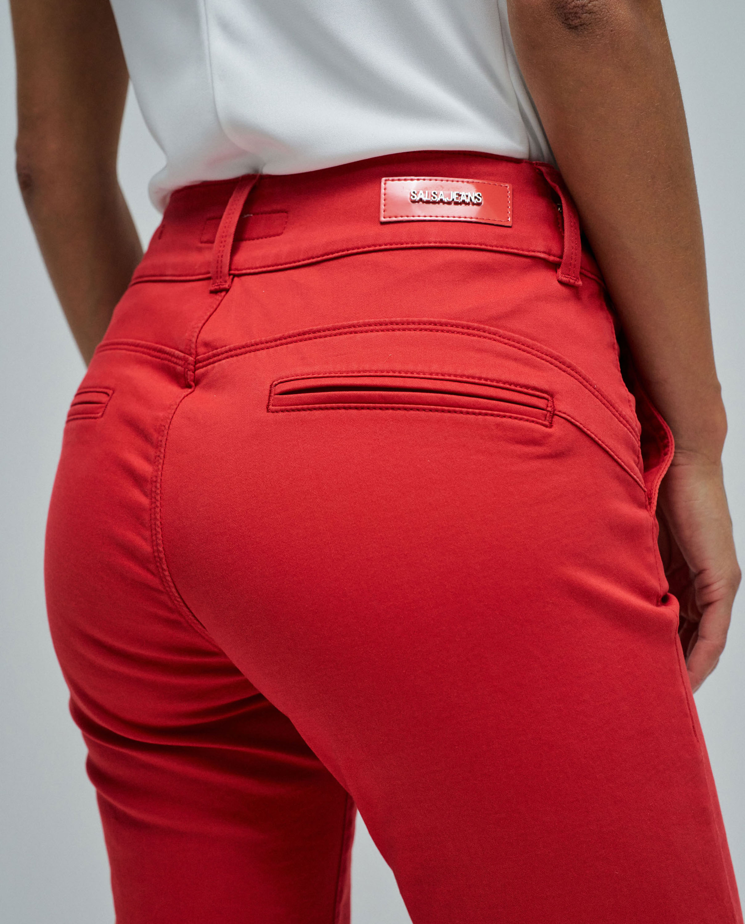 Jeans Secret Calças Chino Push In Flare Vermelho-4