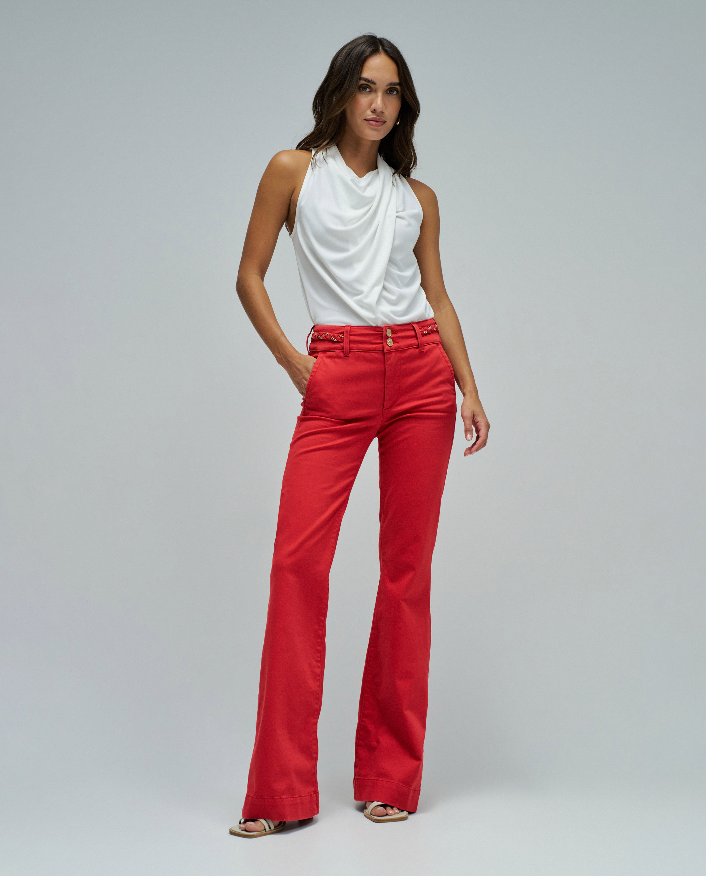 Jeans Secret Calças Chino Push In Flare Vermelho-5