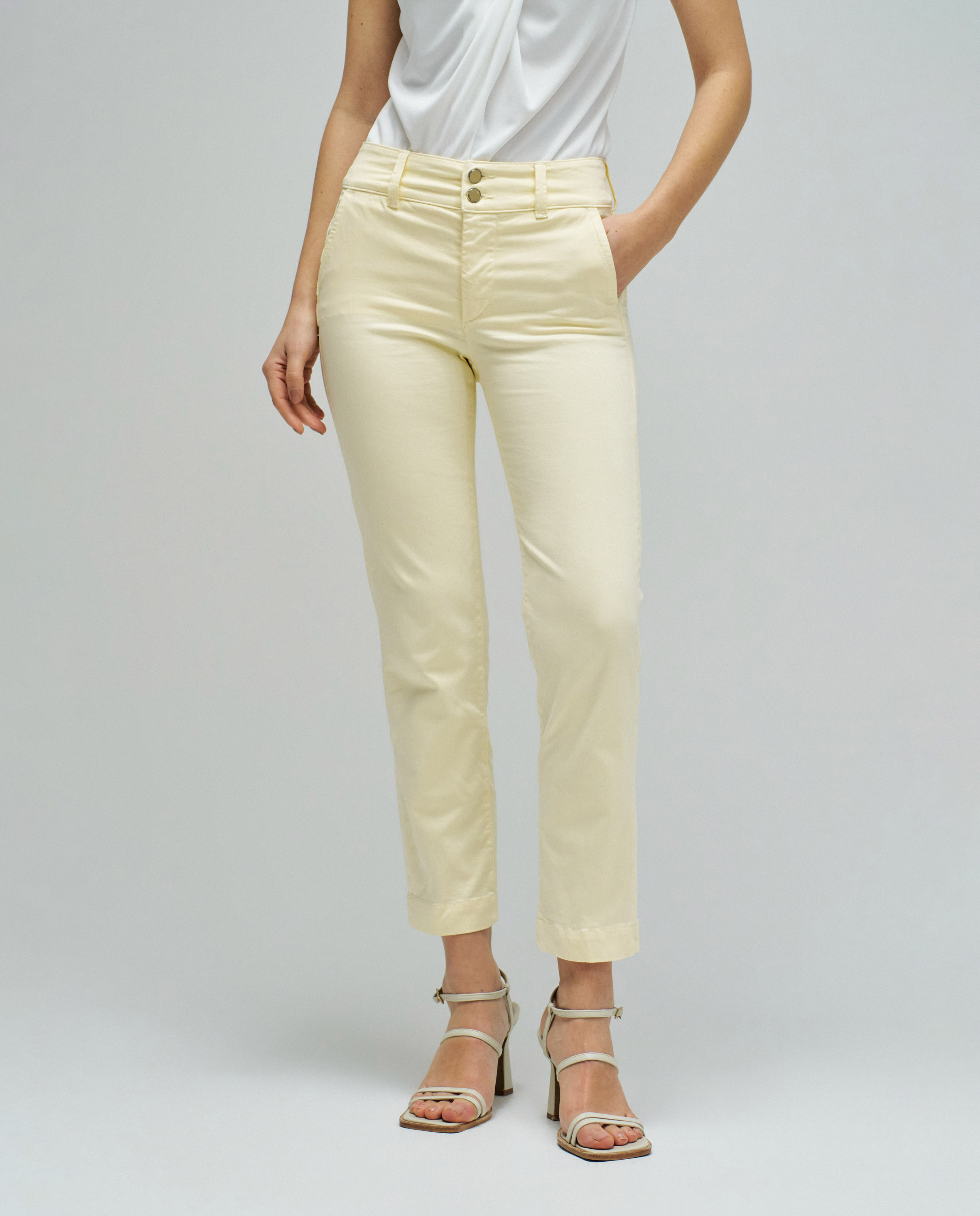 Jeans Secret Calças Chino Push In Cropped Slim Amarelo-1
