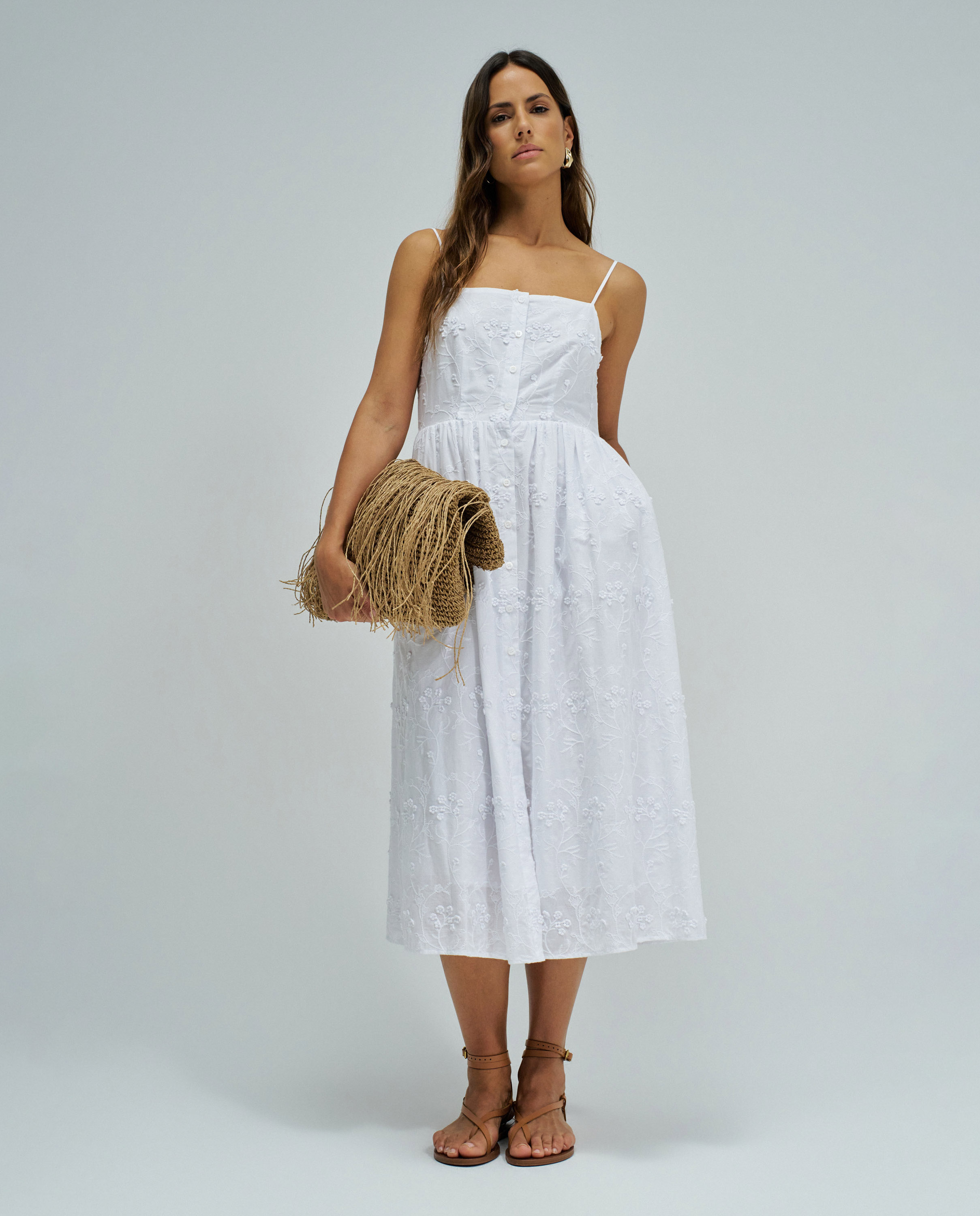 Vestido Midi com Bordados Branco-5