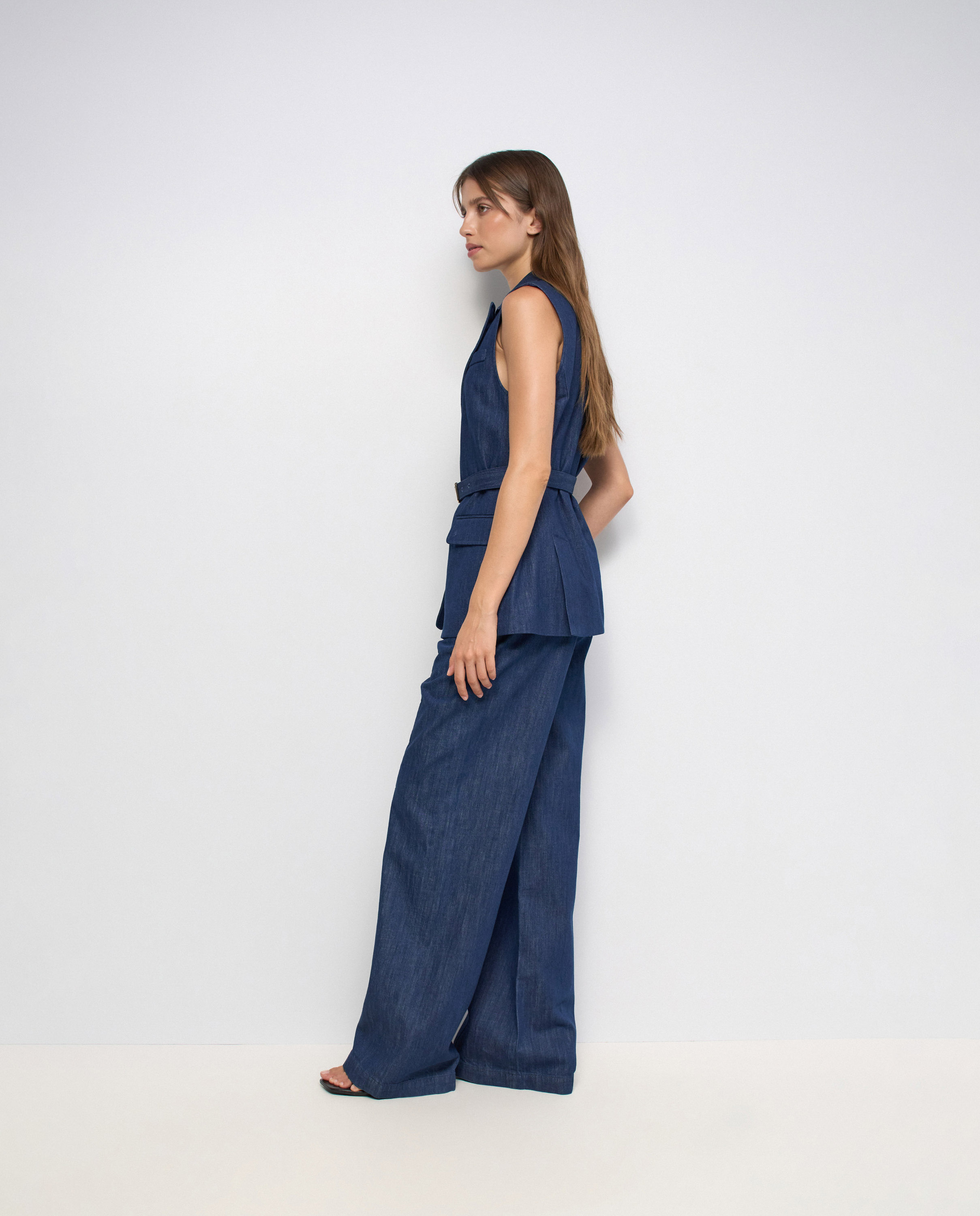 Calças Chino Perna Wide em Lightdenim Azul-2