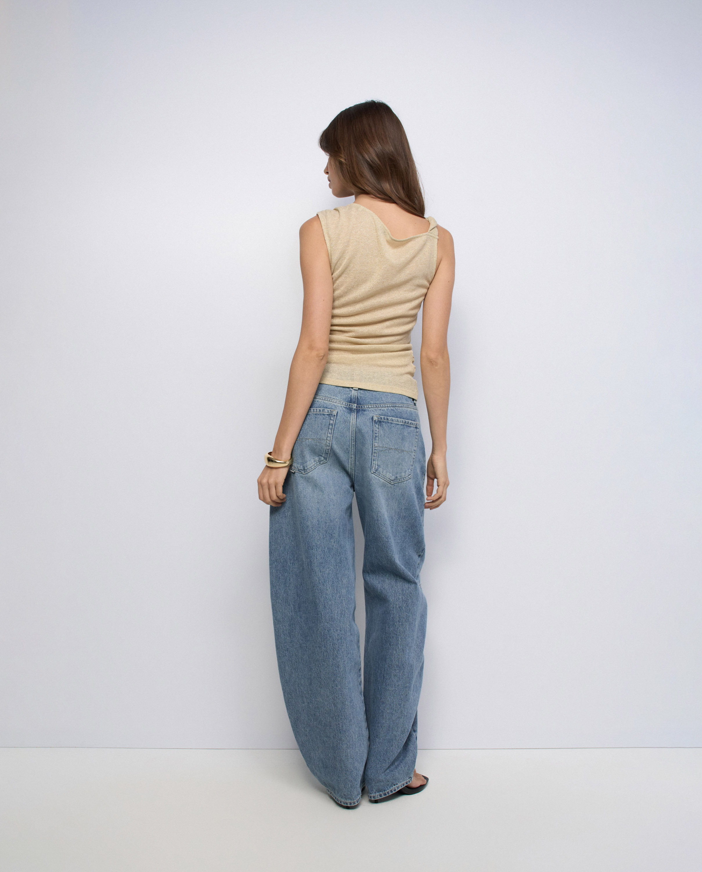Top Assimétrico com Lurex Natural-3
