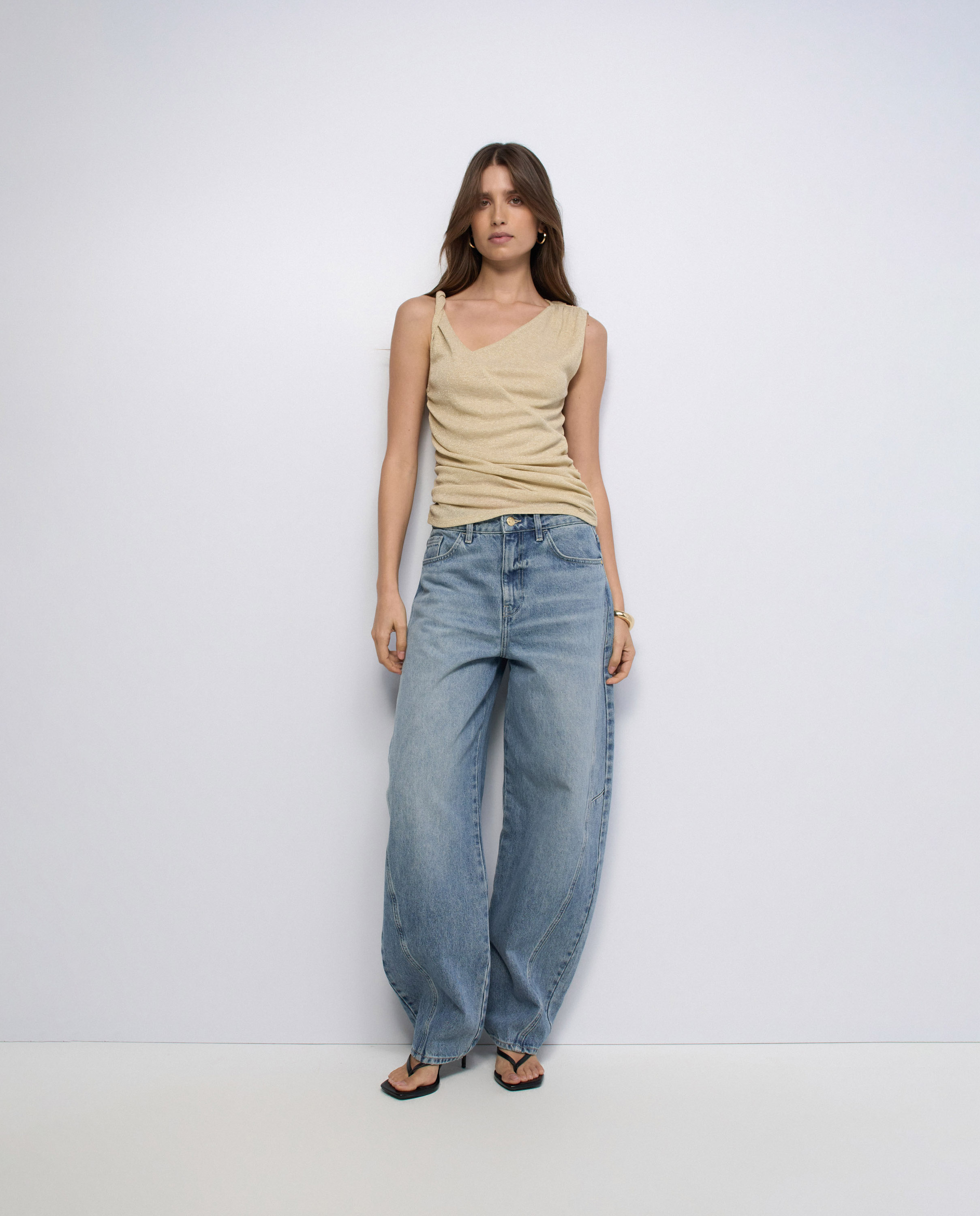 Top Assimétrico com Lurex Natural-5