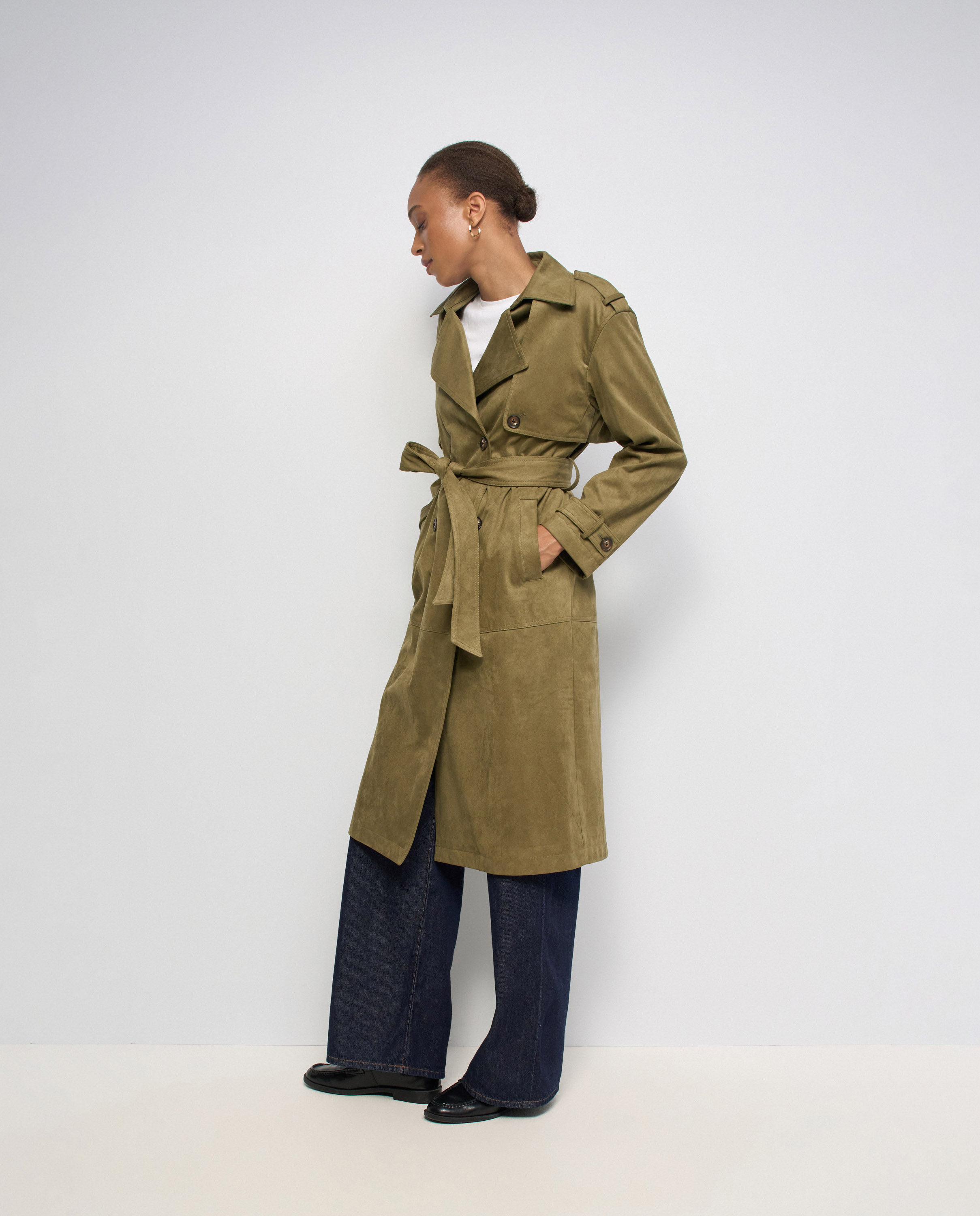 Trench Coat Efeito Aveludado Verde-2