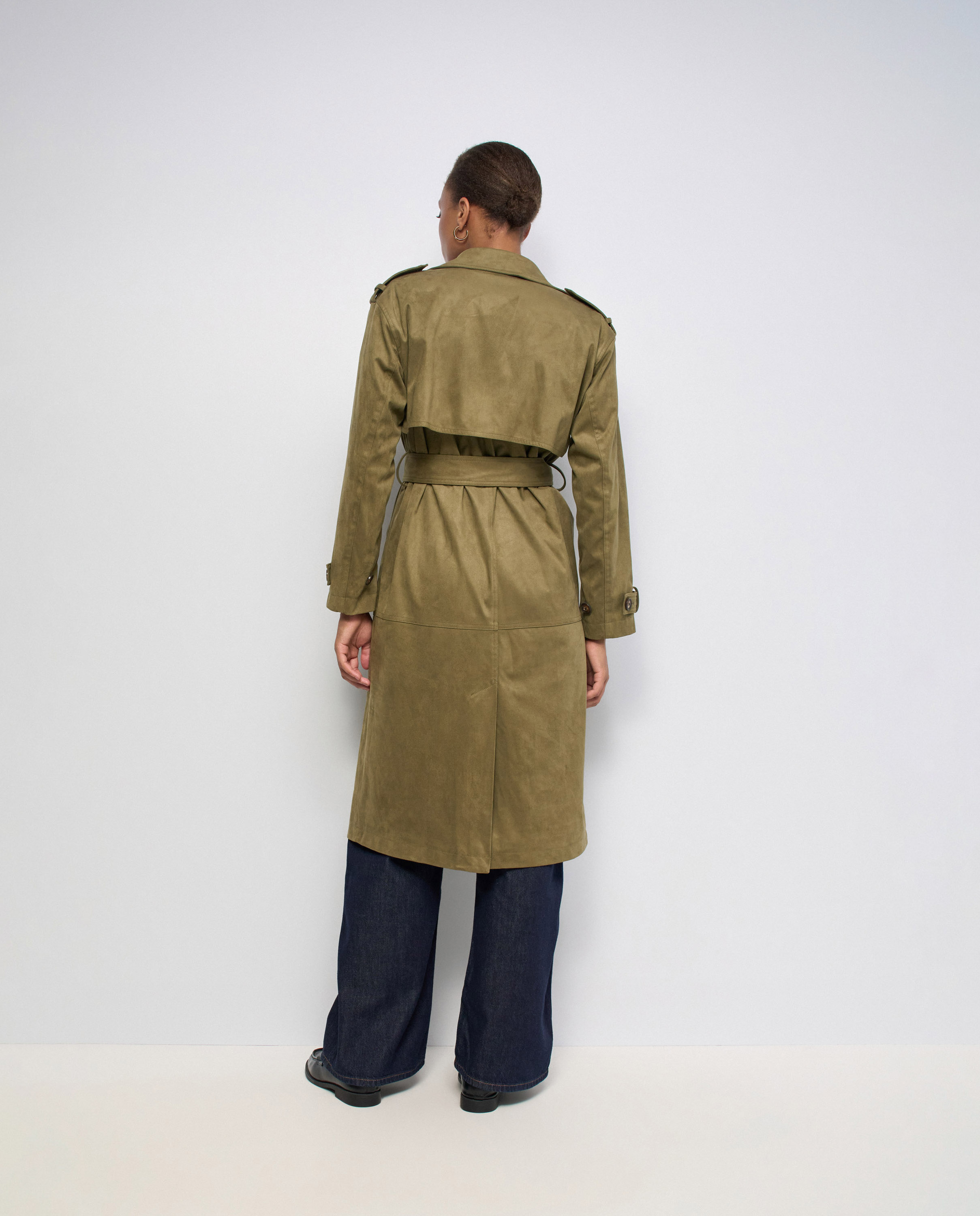 Trench Coat Efeito Aveludado Verde-3