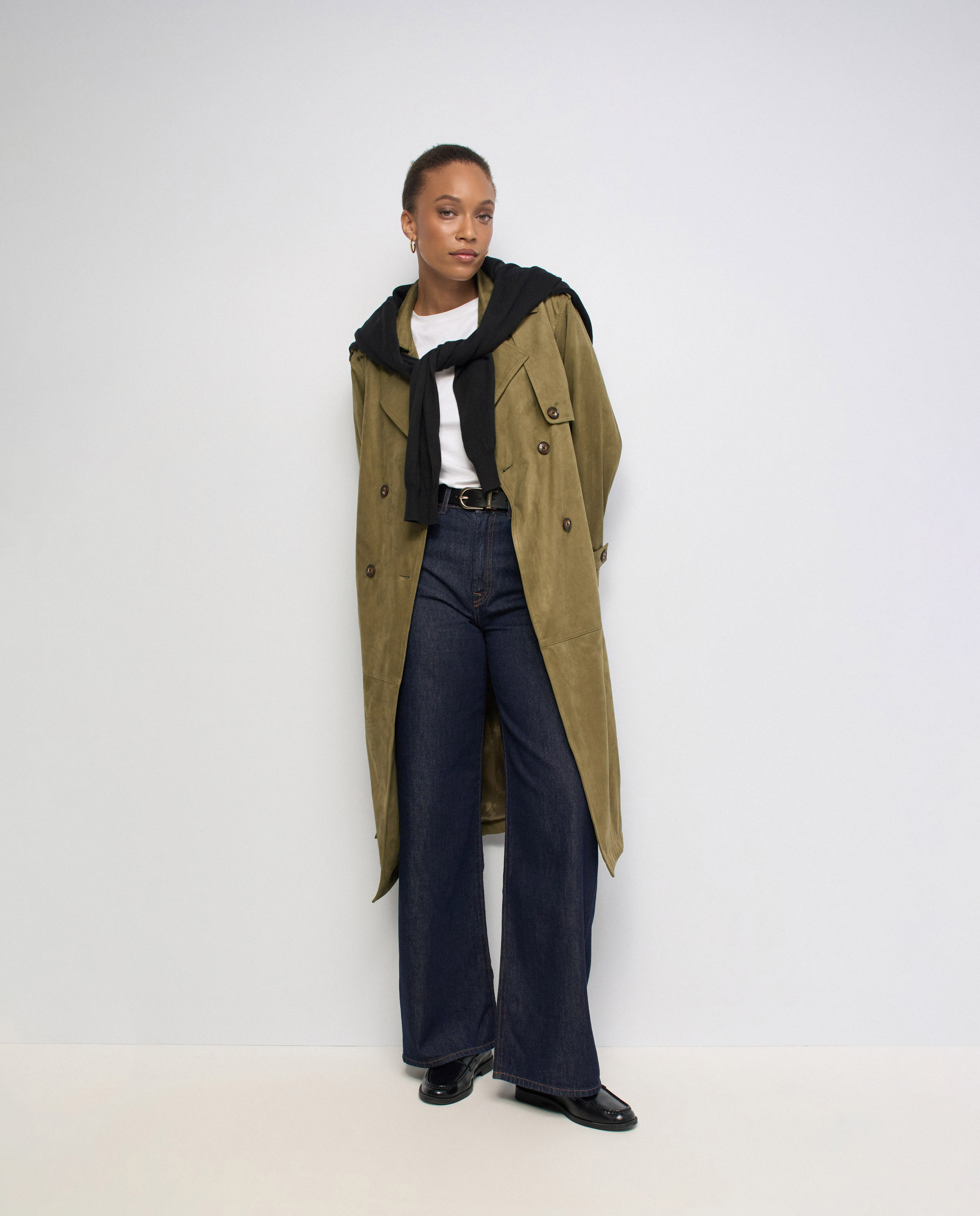 Trench Coat Efeito Aveludado Verde-5