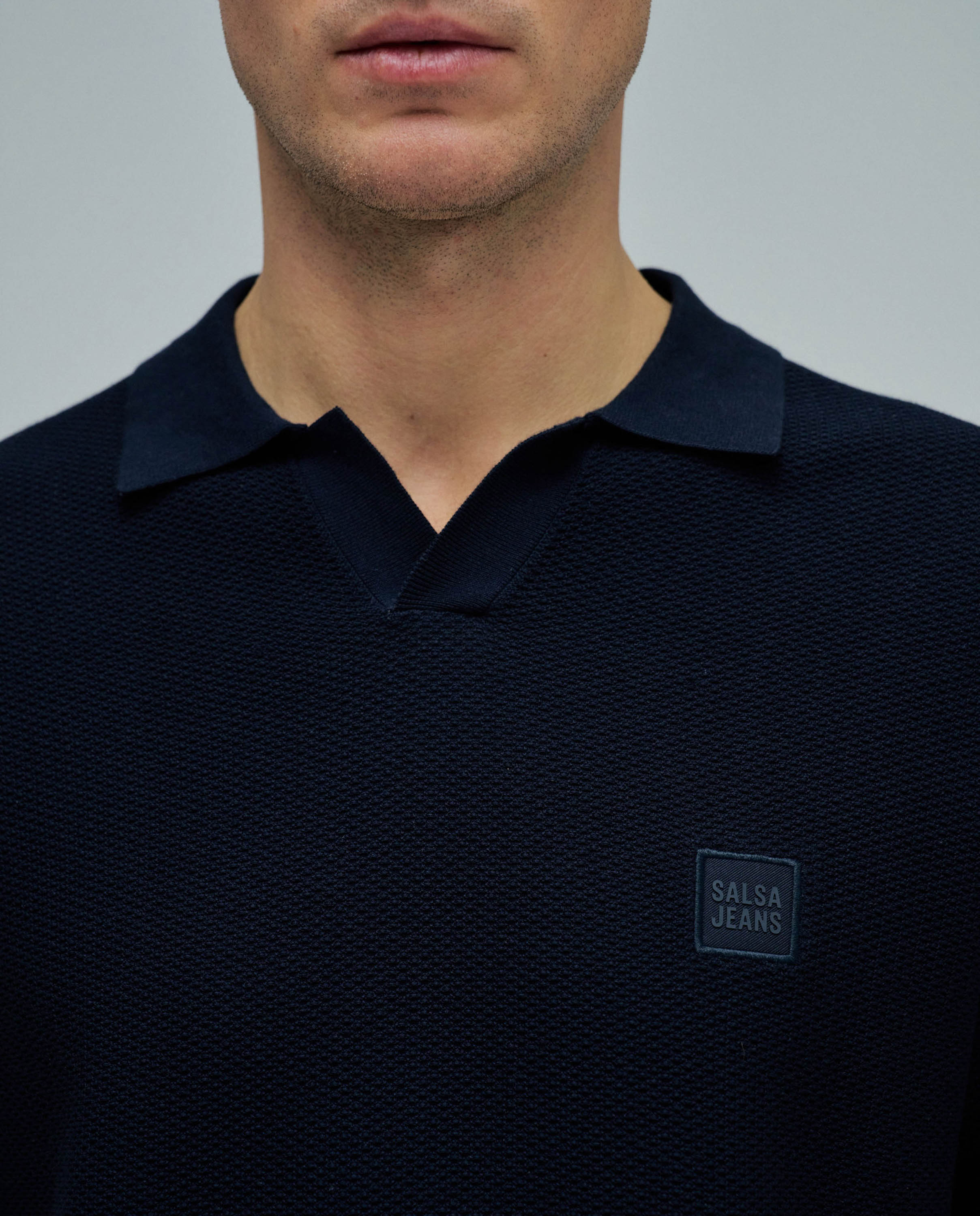 Polo de Malha Tricotada Azul-4