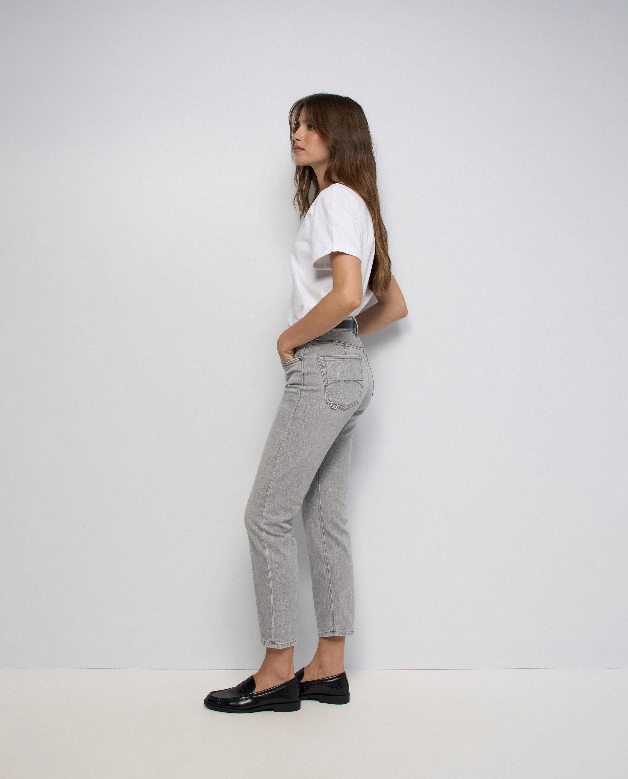 Jeans True Cropped Slim Cinzento-2