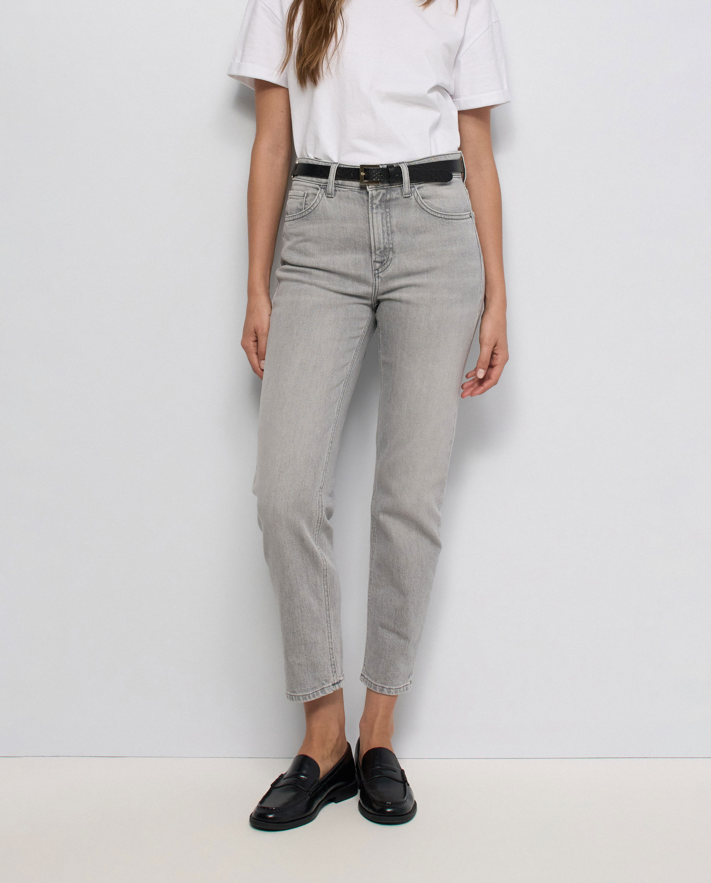 Jeans True Cropped Slim Cinzento-5