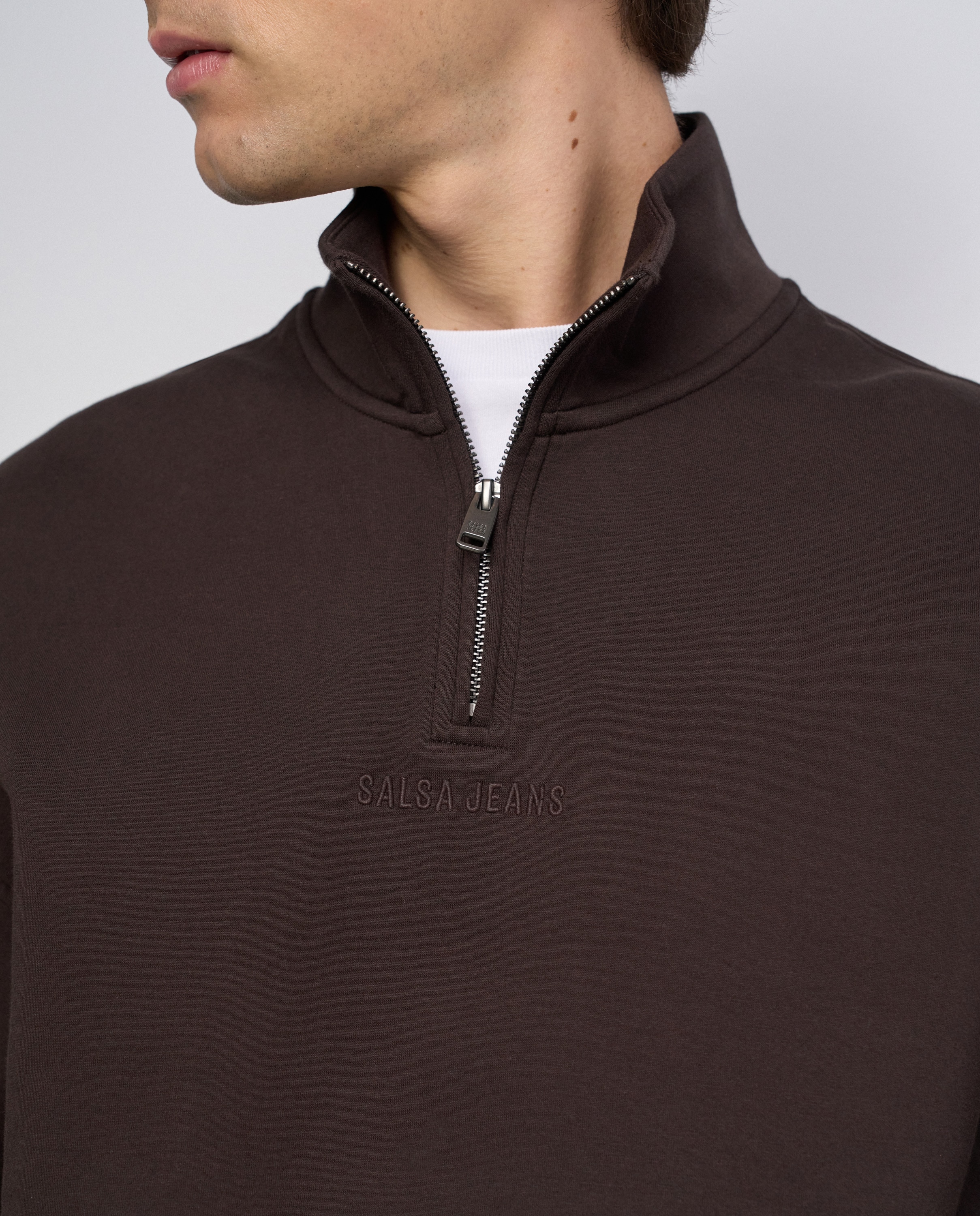Sweatshirt com Fecho Zip Médio Castanho-4