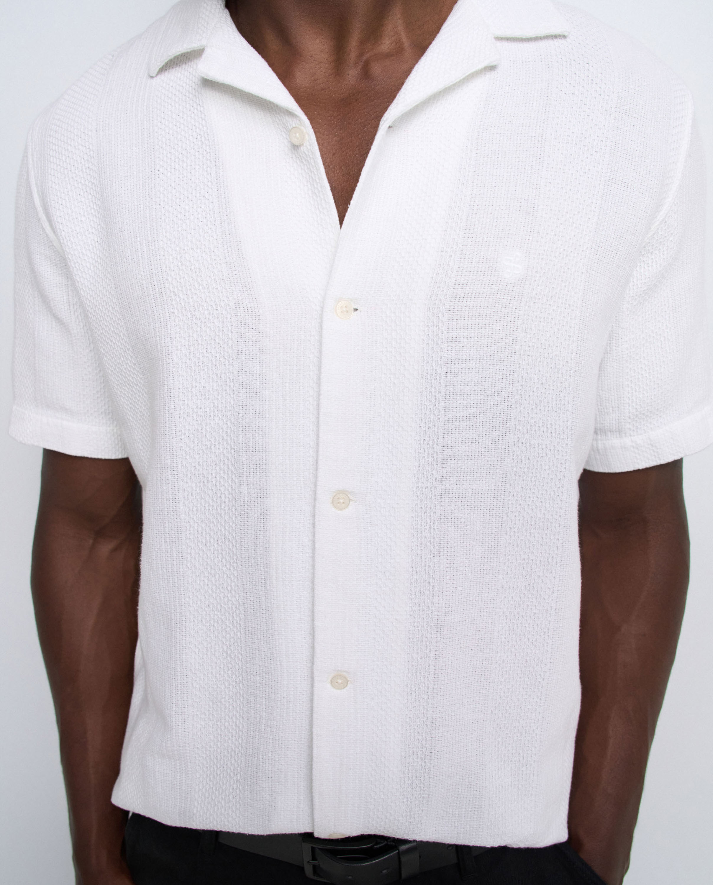 Camisa de Manga Curta Texturizada Branco-4