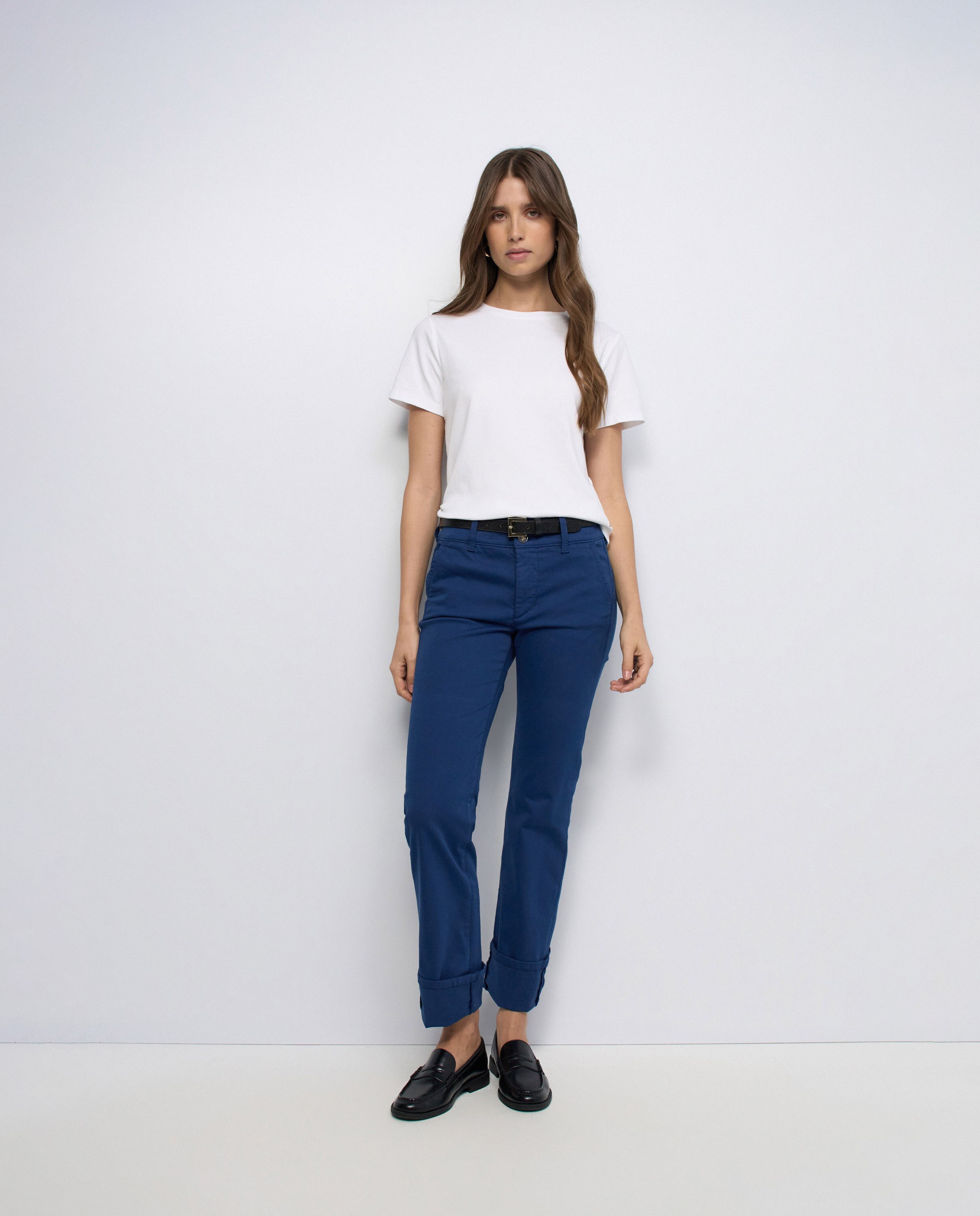 Jeans Secret Calças Chino Push In Straight Azul-5