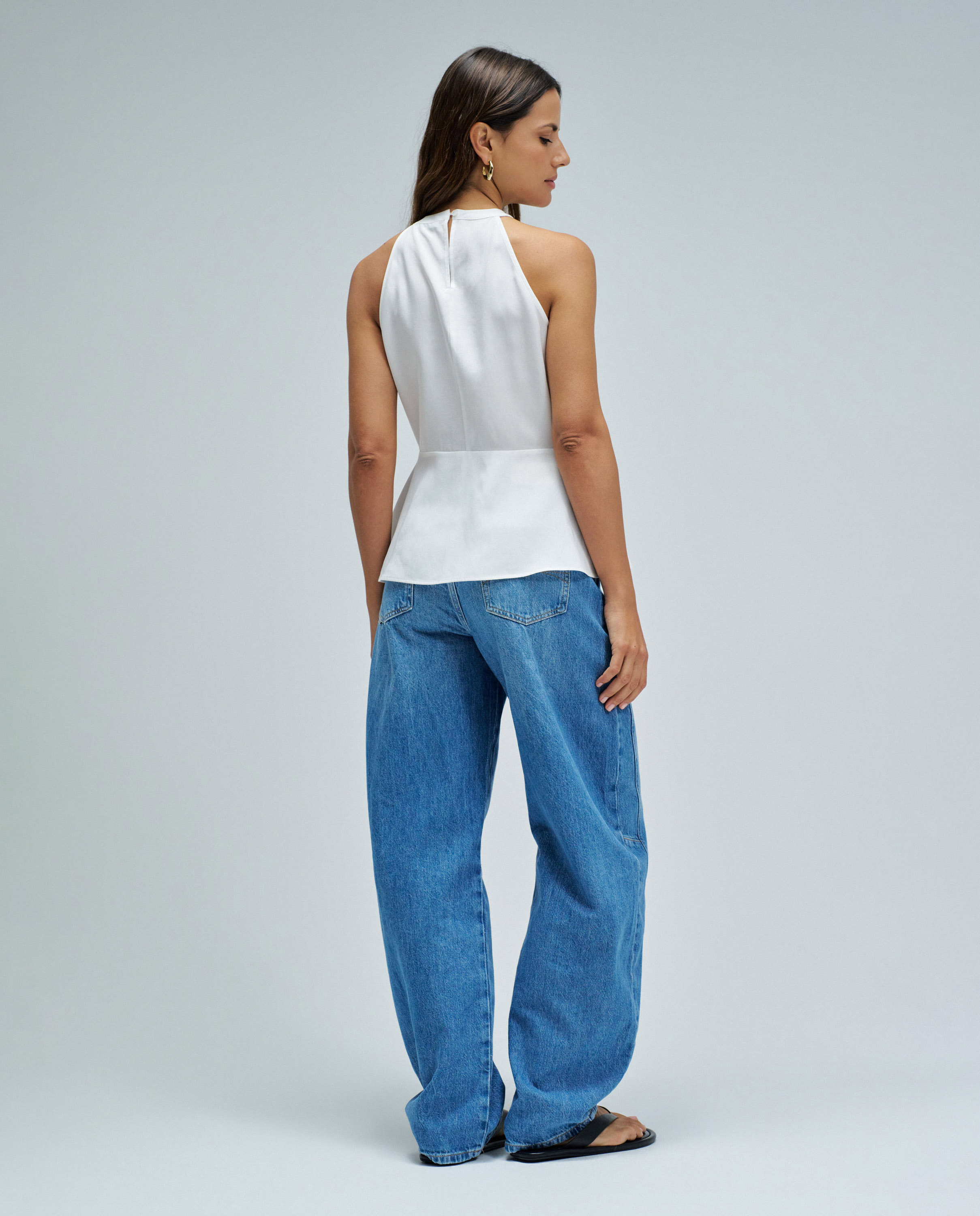 Top em Lightdenim com Abertura Frontal Branco-3