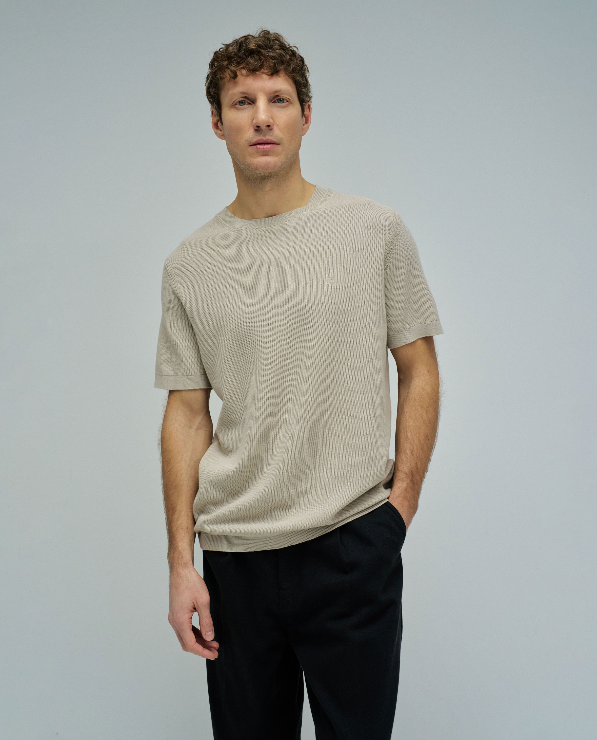 T-shirt em Malha Tricotada Natural-1