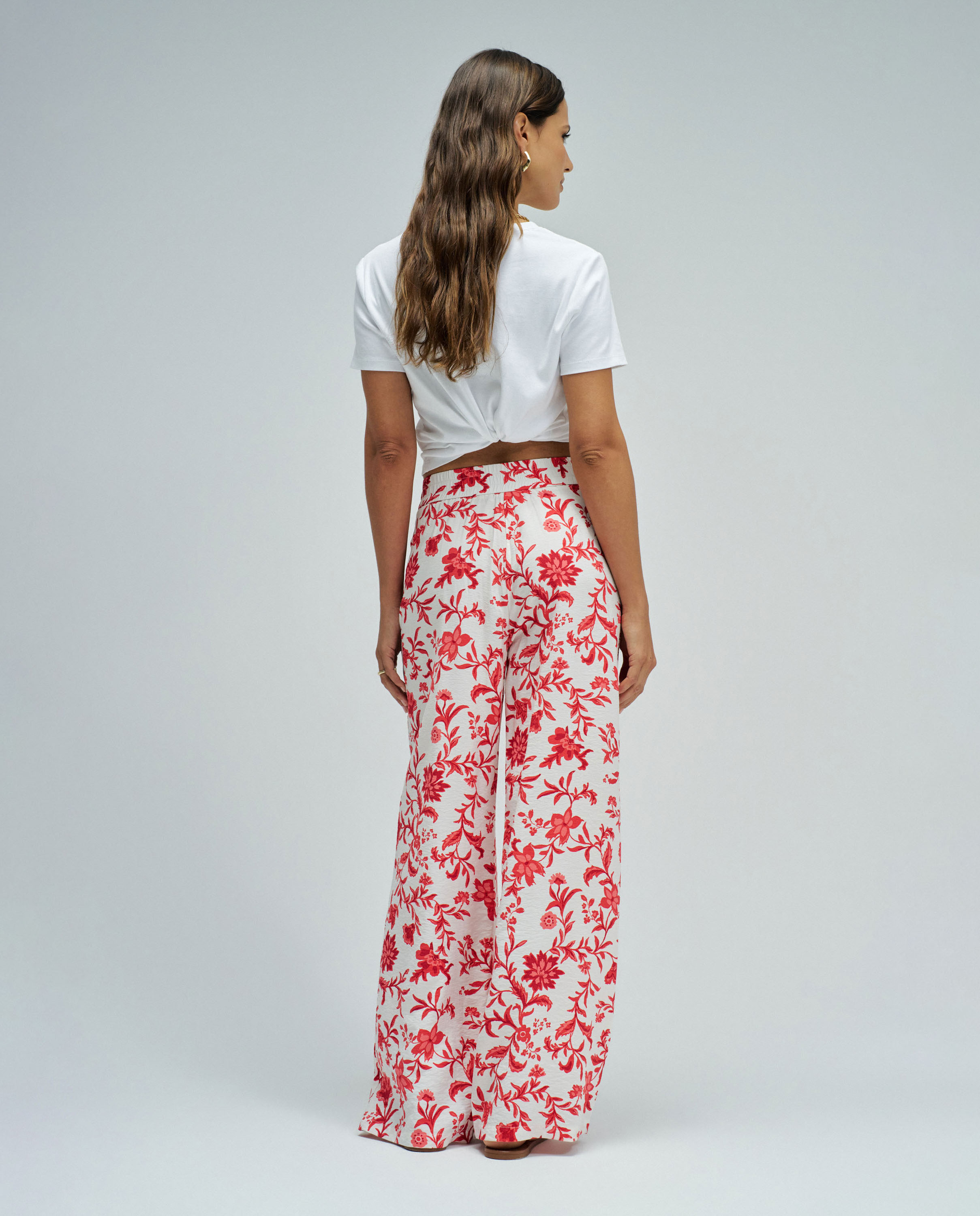 Calças Wide Leg com Estampado Floral Natural-3