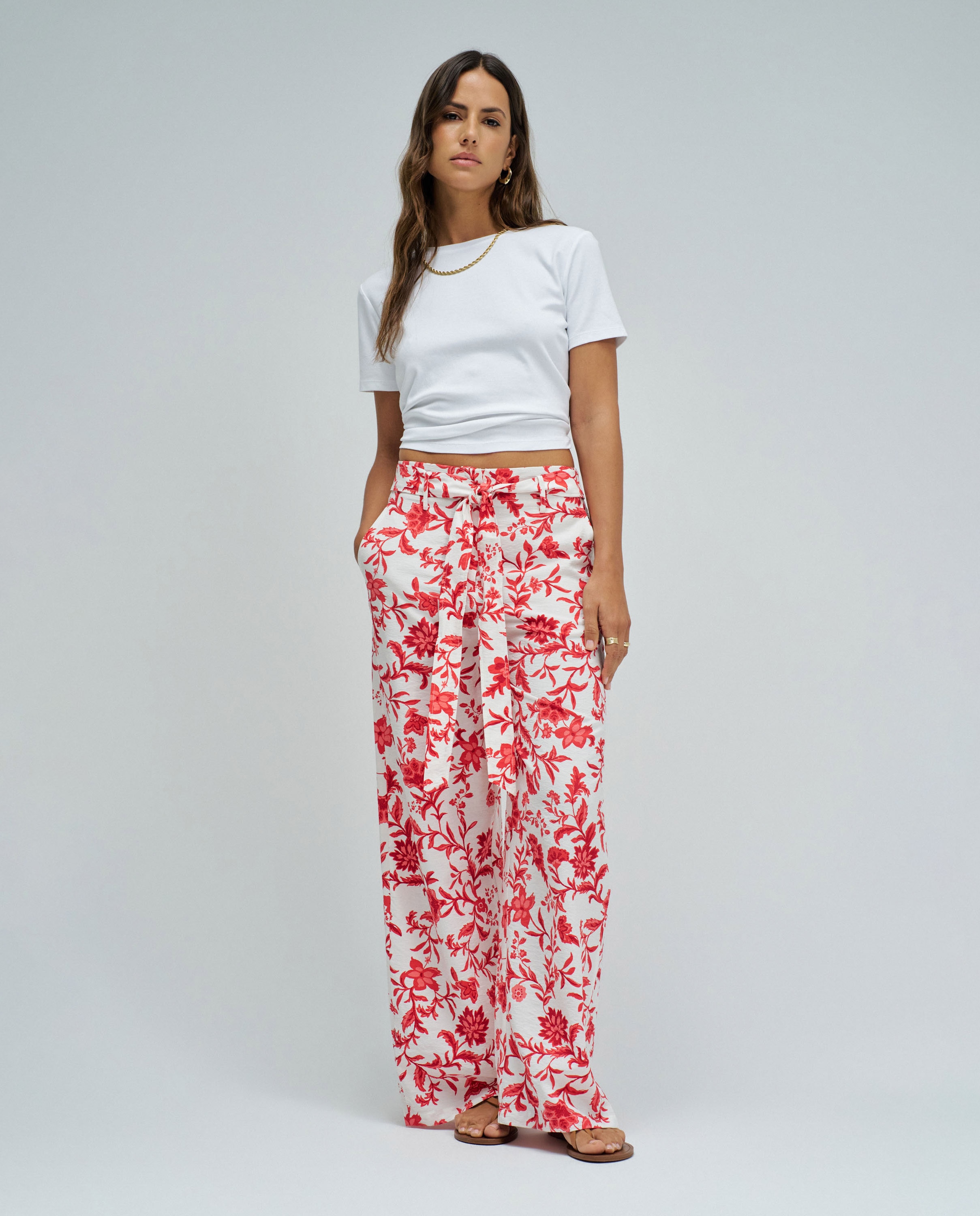 Calças Wide Leg com Estampado Floral Natural-5