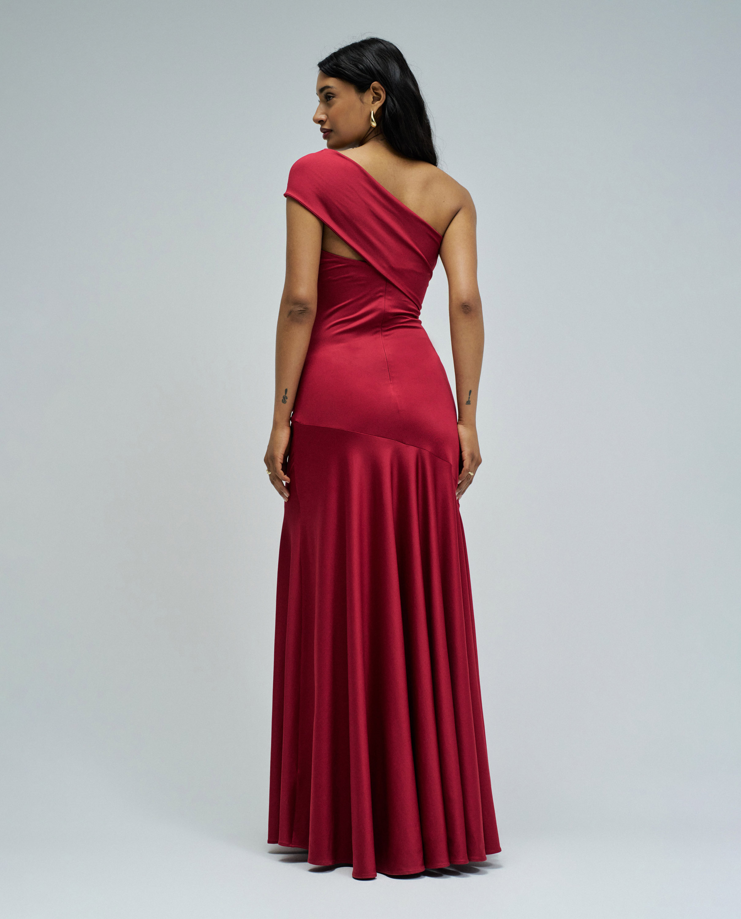 Vestido Comprido com Detalhe Dourado Vermelho-3