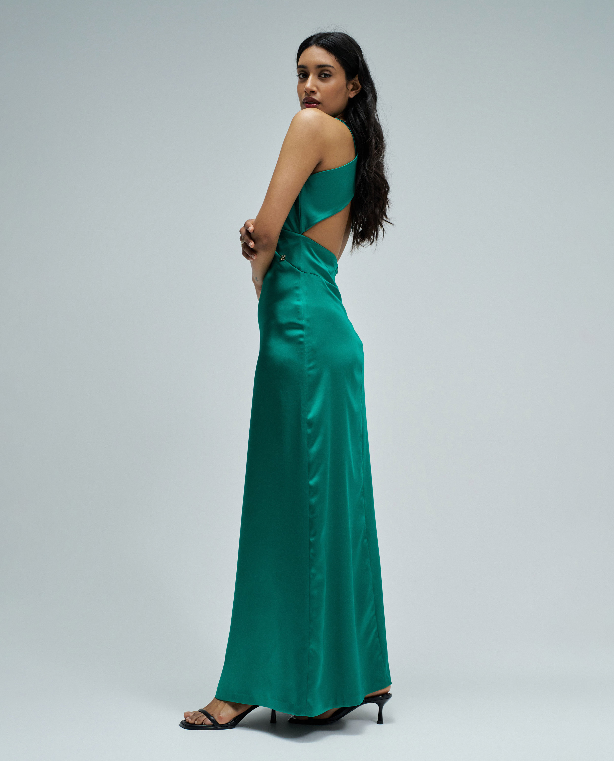 Vestido Comprido Acetinado Verde-2